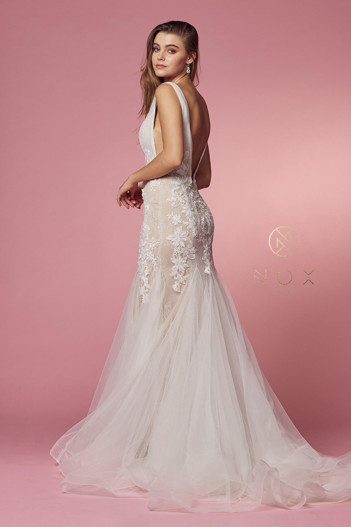 Nox Anabel JE917 V-Neck Mermaid Dress Lace and Tulle Skirt