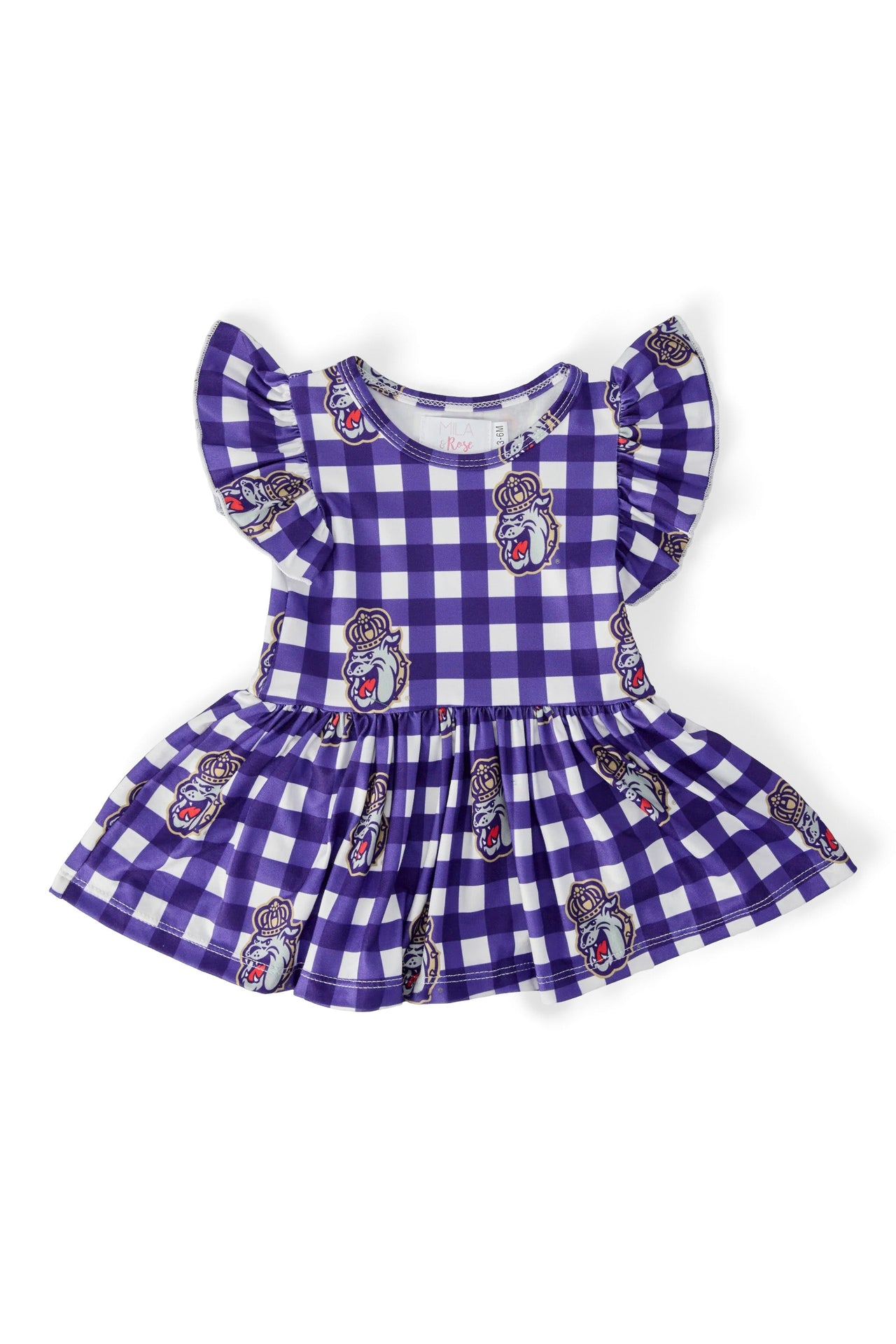 JMU Plaid Duke Dog S/S Flutter Twirl Bodysuit