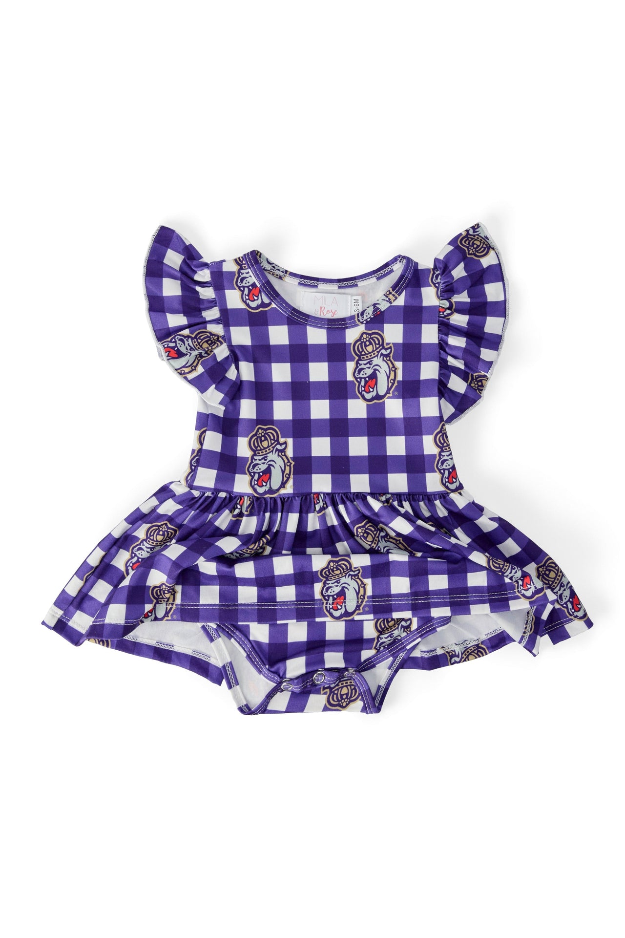 JMU Plaid Duke Dog S/S Flutter Twirl Bodysuit