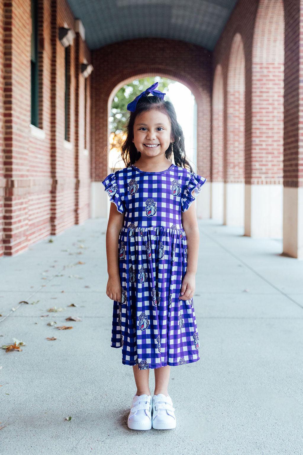 JMU Plaid Duke Dog Flutter Twirl  Dress