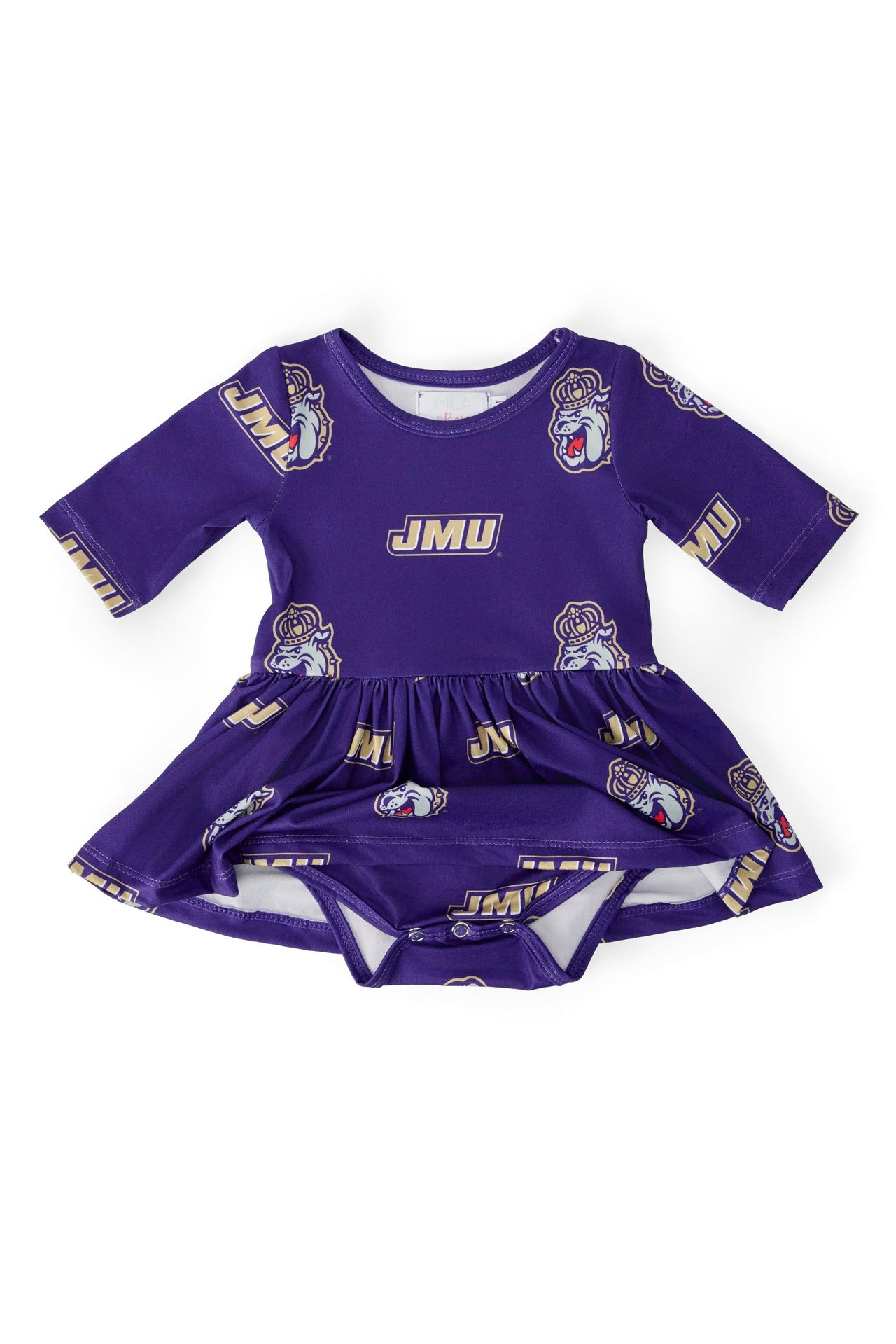 JMU Purple Duke Dog 3/4 Sleeve Twirl Bodysuit