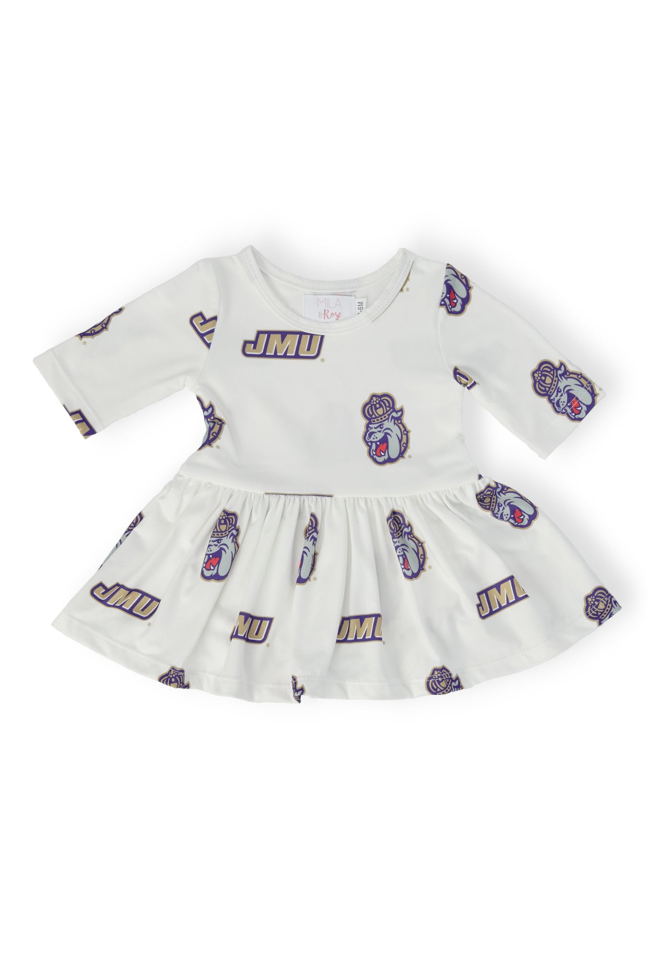 JMU White Duke Dog 3/4 Sleeve Twirl Bodysuit