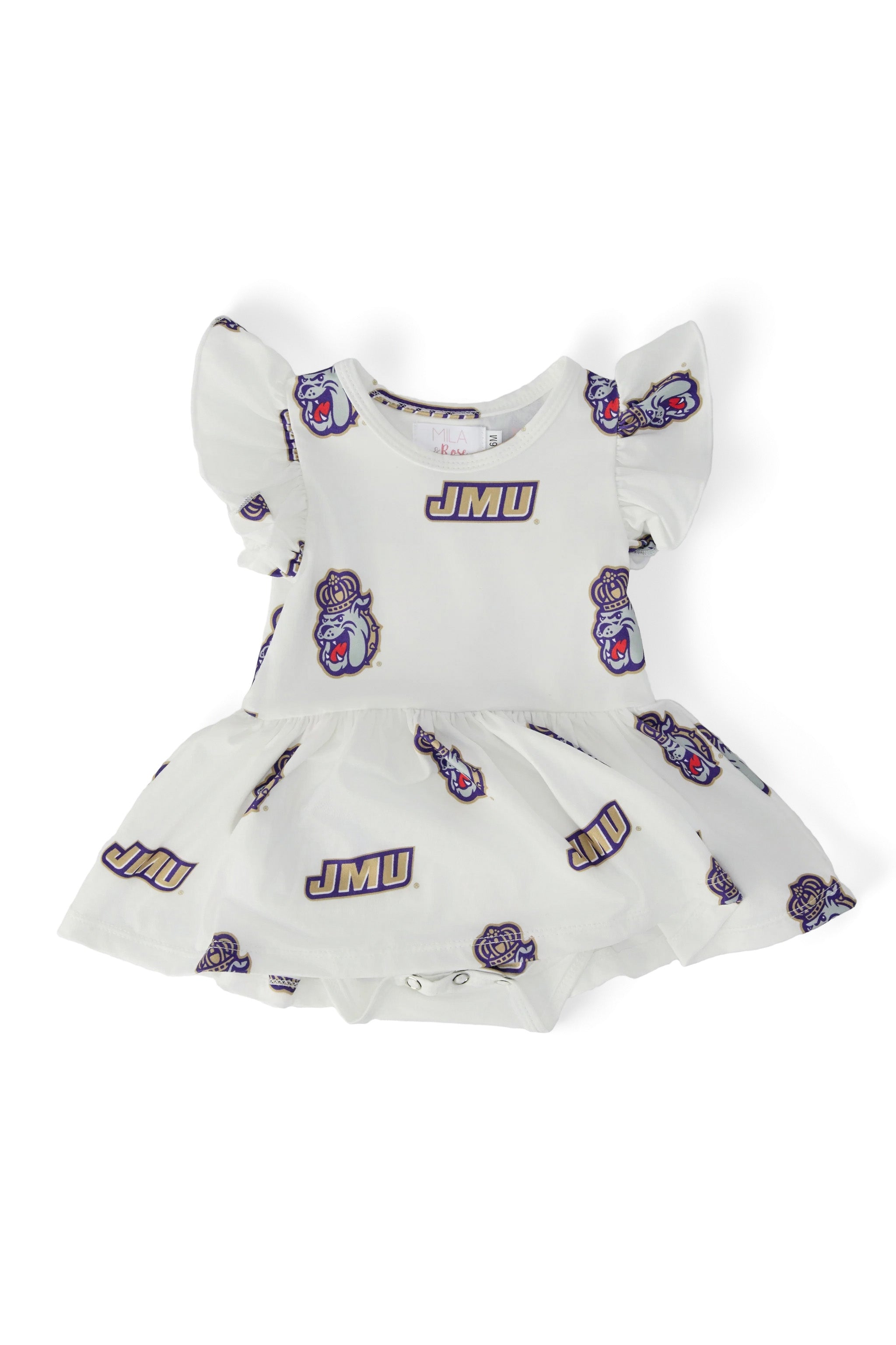 JMU White Duke Dog S/S Flutter Twirl Bodysuit