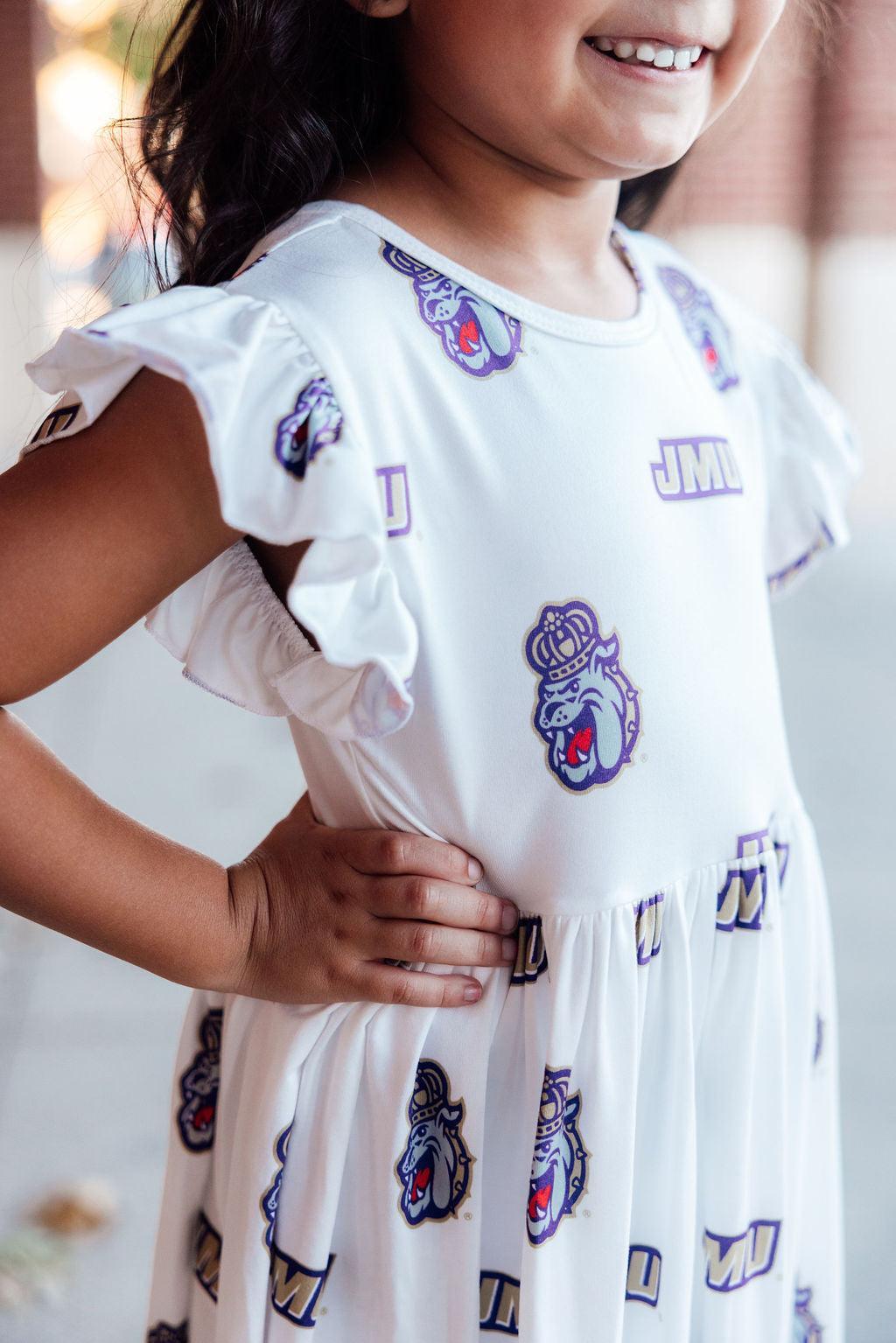 JMU White Duke Dog Flutter Twirl  Dress