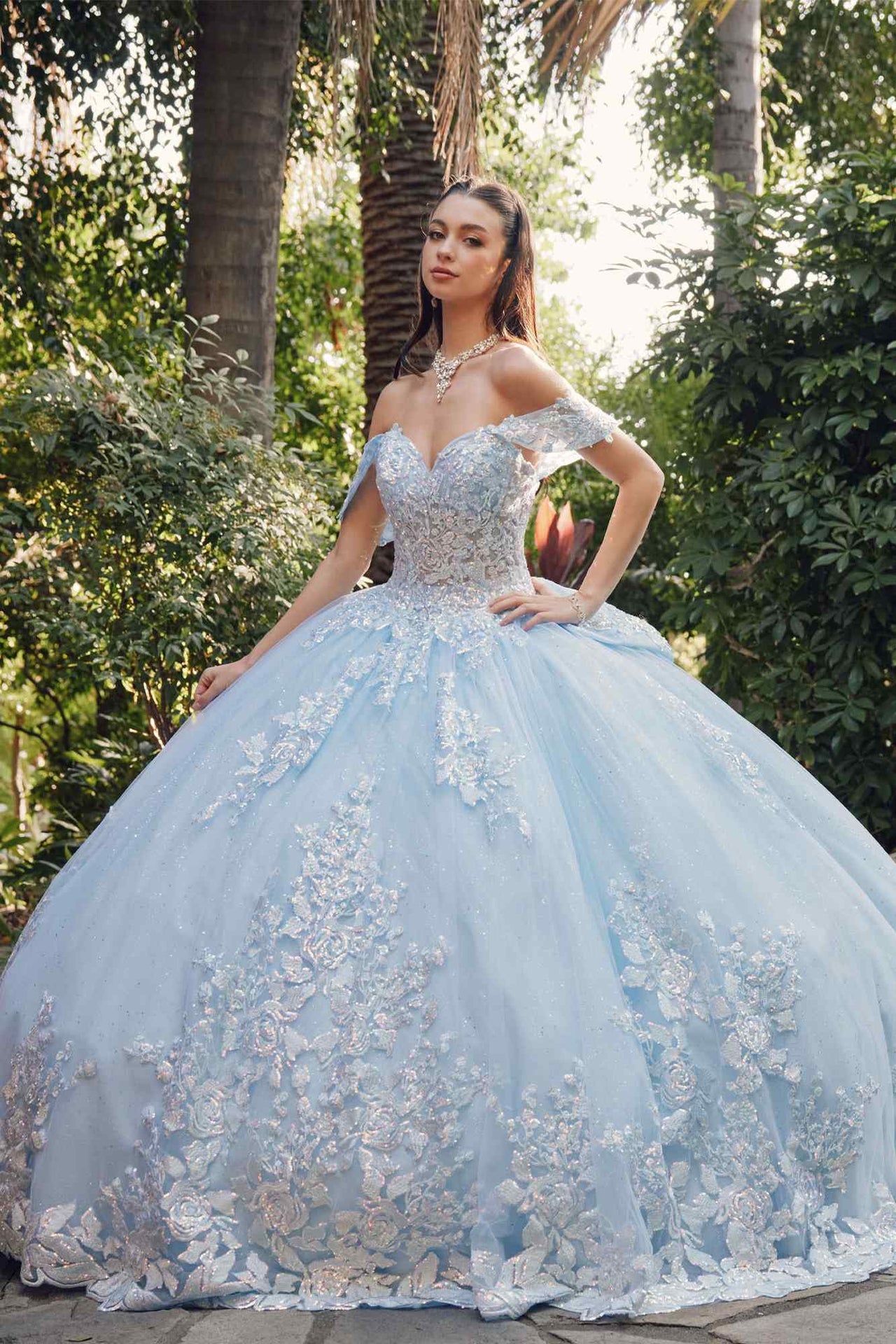 Juliet JT1458J Off the Shoulder Draped Sleeve Cathedral Train Quince Dress