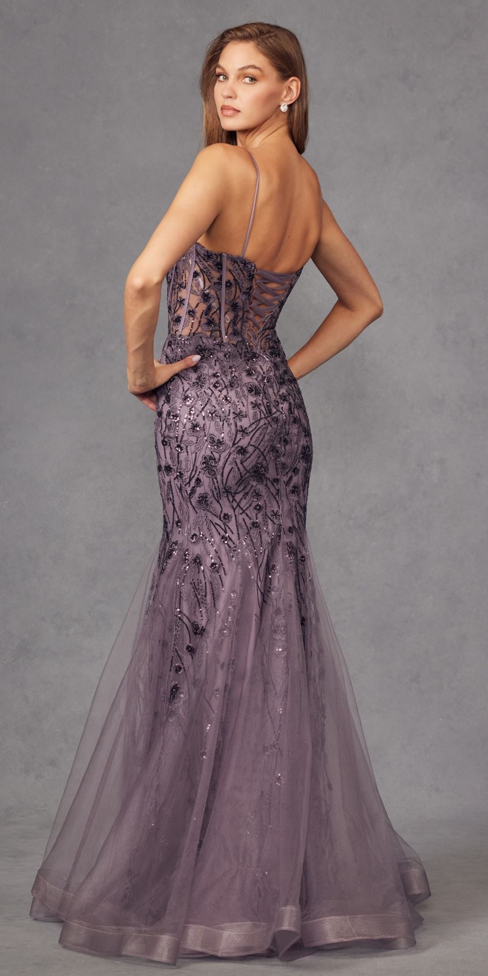 Juliet JT2441S Long Corset Bodice Embellished Sleeveless Mermaid Dress