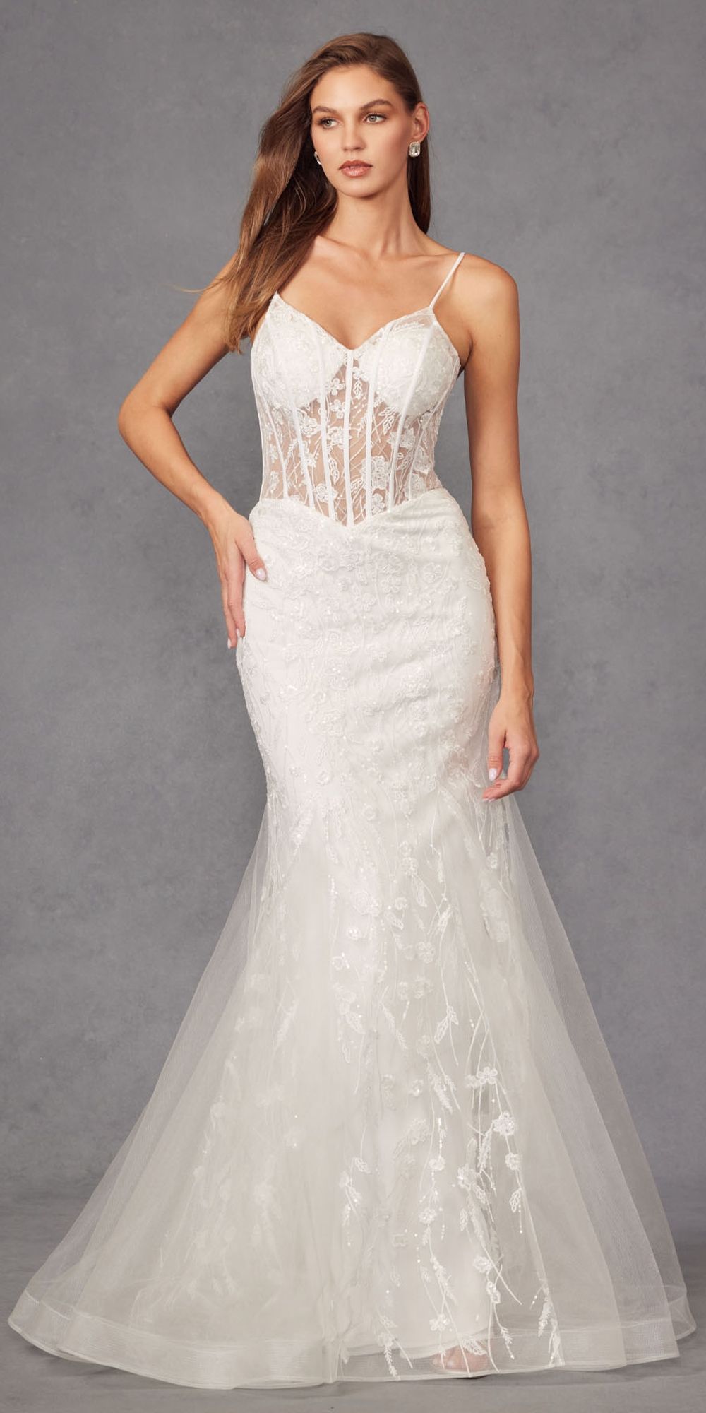 Juliet JT2441SW Long Corset Bodice Embellished Mermaid Wedding Dress