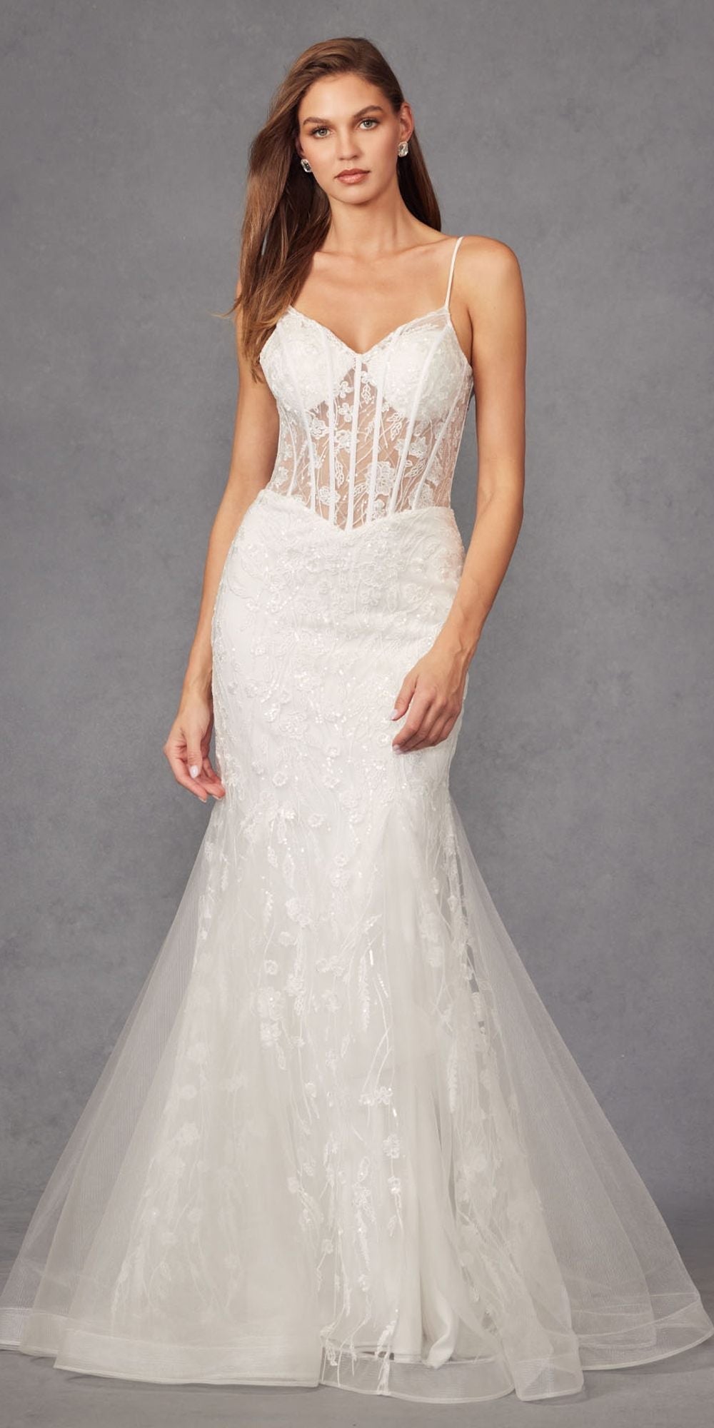 Juliet JT2441SW Long Corset Bodice Embellished Mermaid Wedding Dress