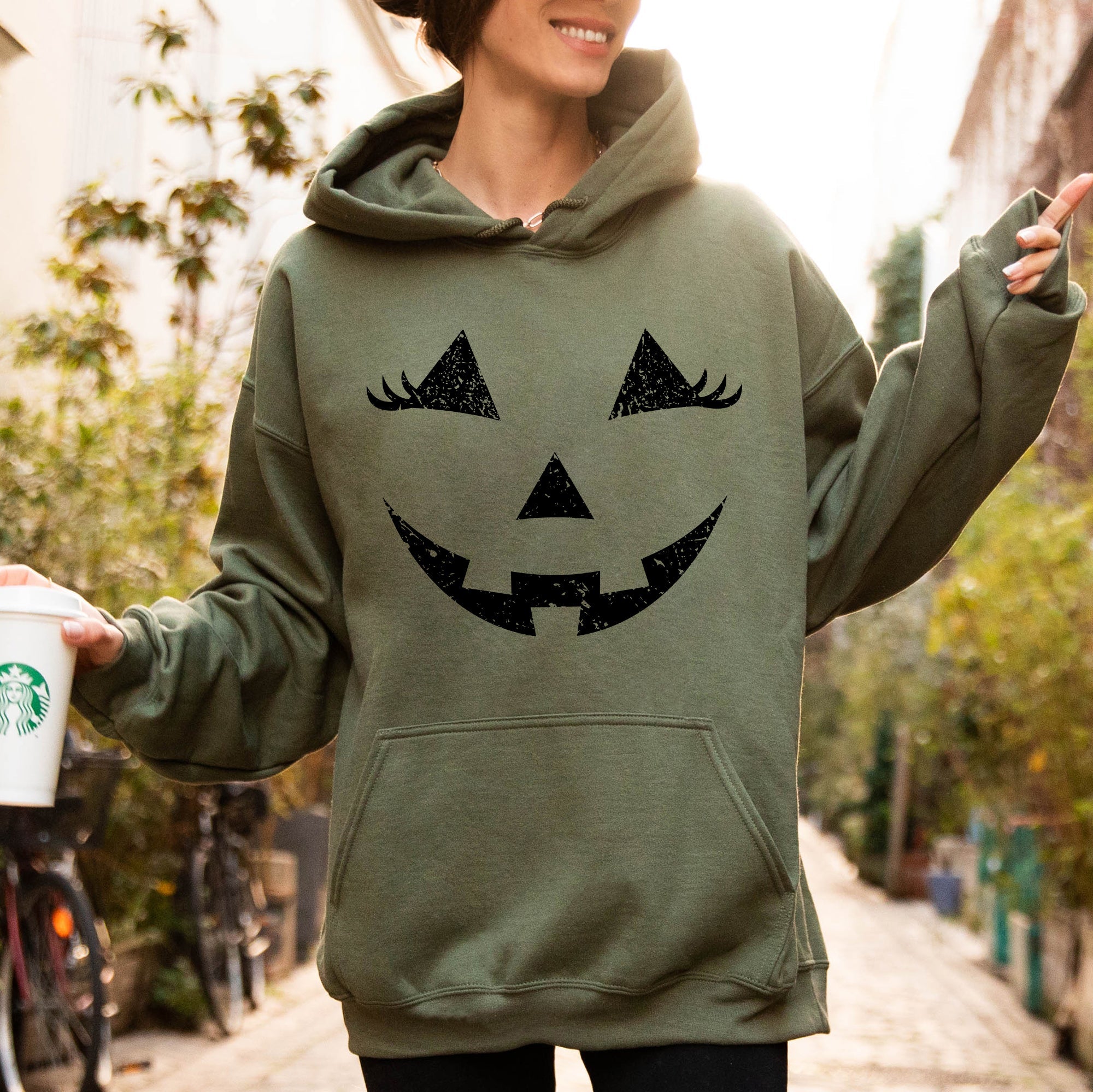 Jack-O-Lantern Girl Pumpkin Halloween Spooky Trick Or Treat Witch Hooded Sweatshirt
