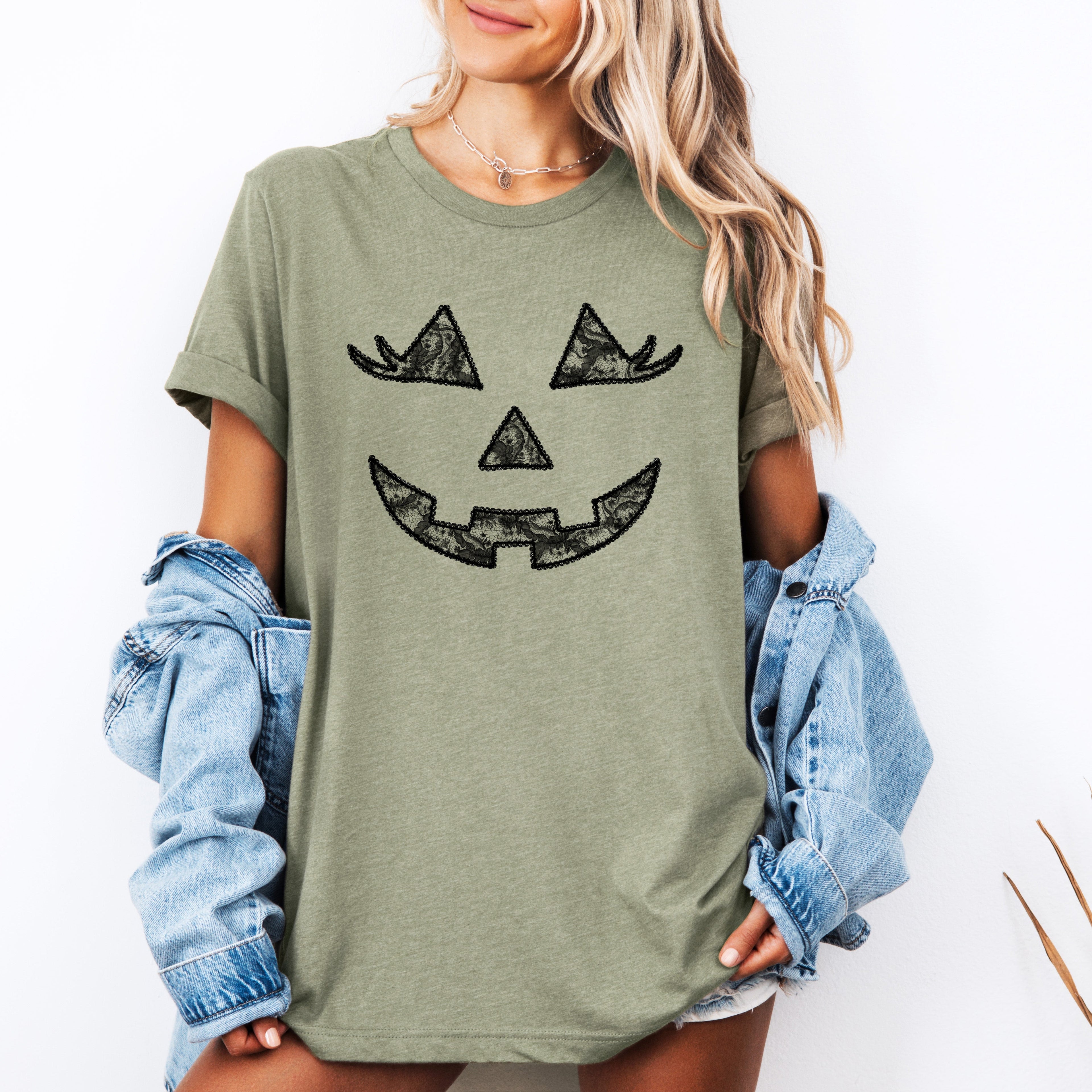 Jack-O-Lantern Coquette Faux Lace Halloween Western Cowgirl Glam Style Graphic Tee