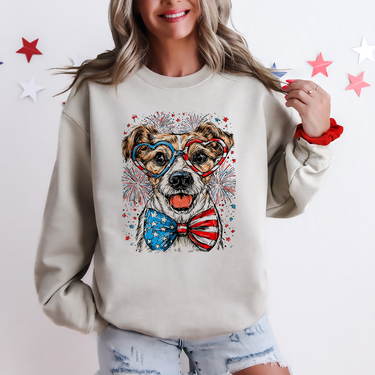 Jack Russell Terrier Patriotic USA Flag Design For Dog Lovers 4th Of July Sweatshirt