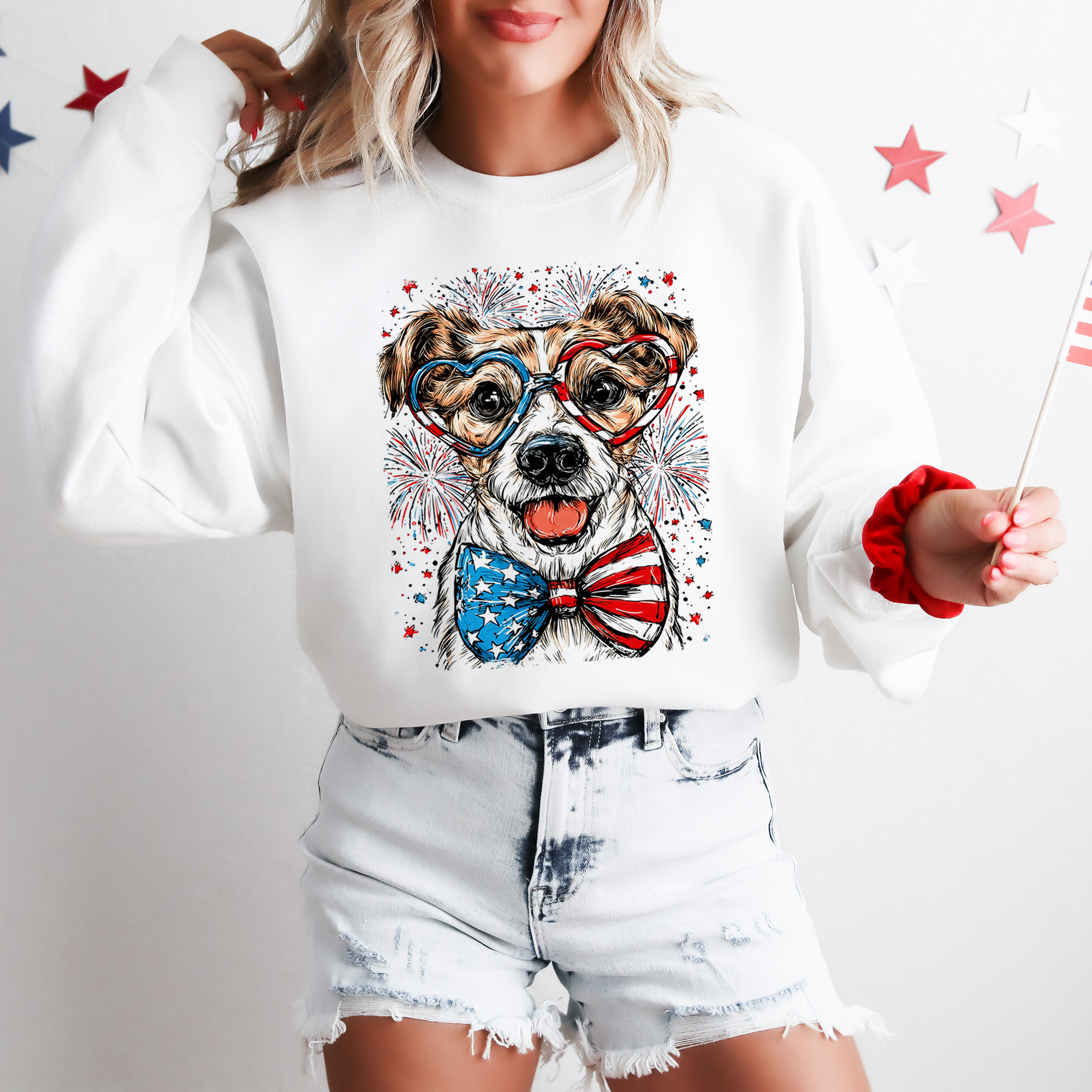Jack Russell Terrier Patriotic USA Flag Design For Dog Lovers 4th Of July Sweatshirt