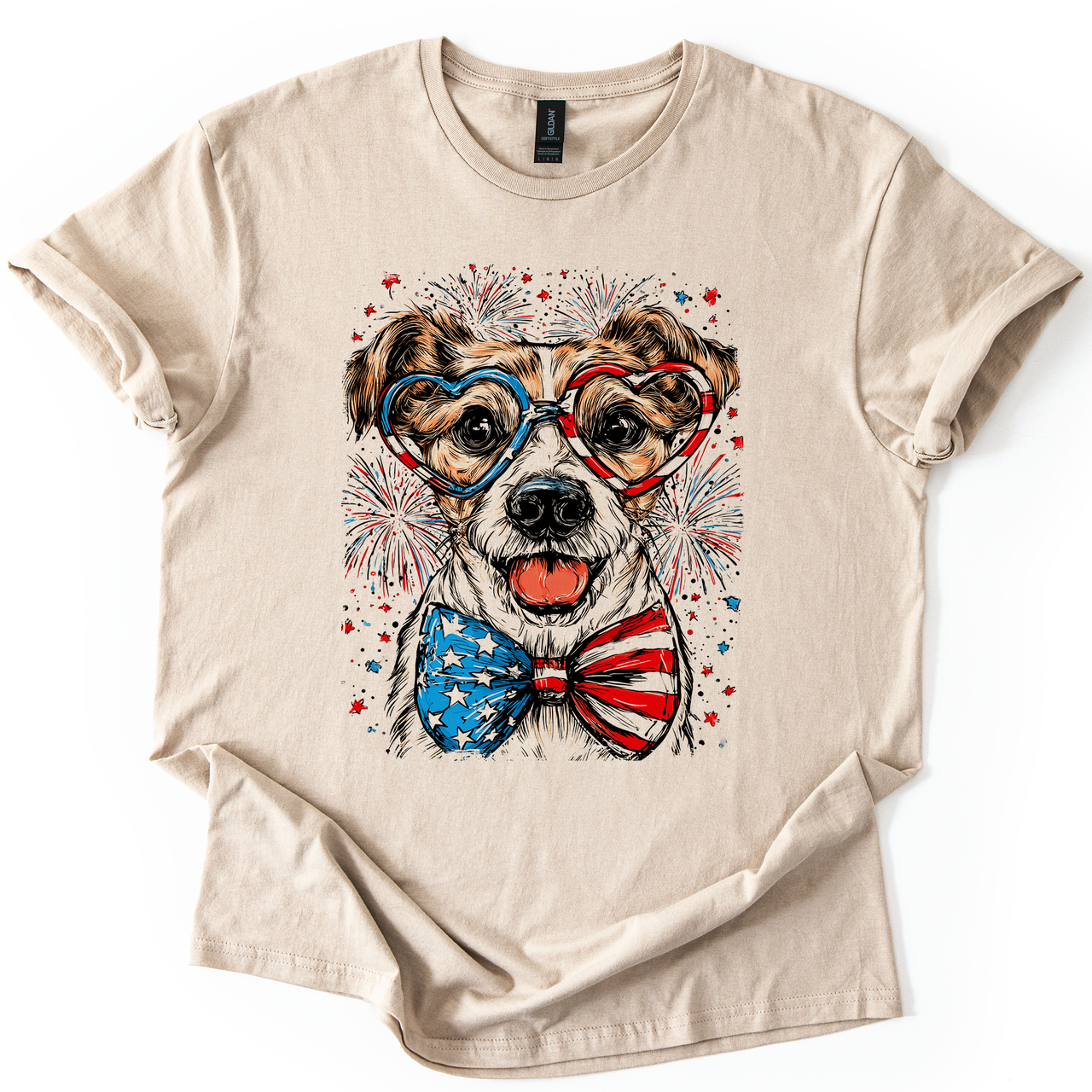 Jack Russell Terrier Patriotic Dog USA Flag Fourth Of July Pride Design Graphic Tee