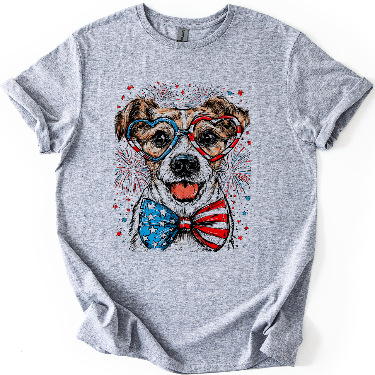 Jack Russell Terrier Patriotic Dog USA Flag Fourth Of July Pride Design Graphic Tee