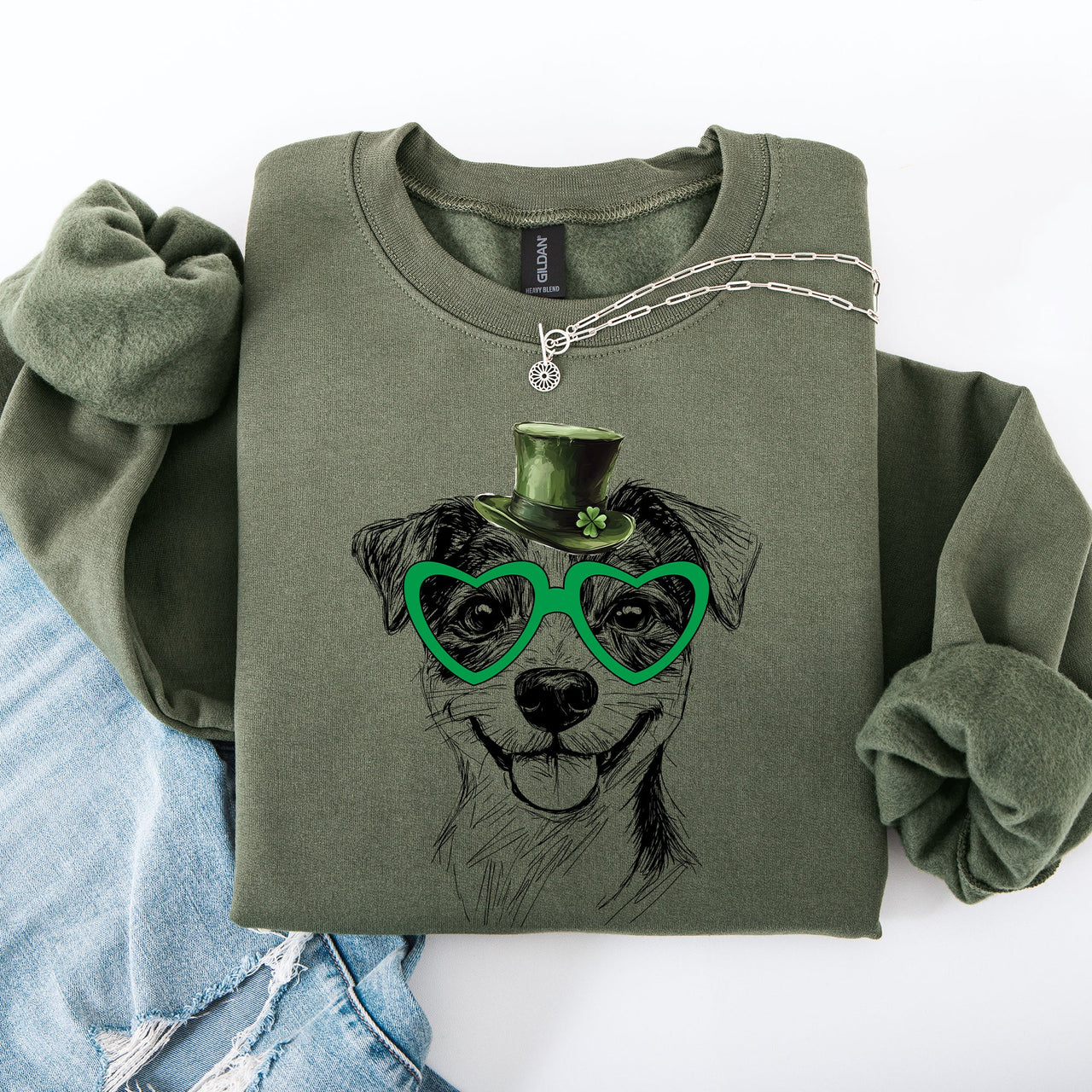 Jack Russell Irish St Patrick's Day Lucky Dog Portrait Design Cozy Premium Sweatshirt