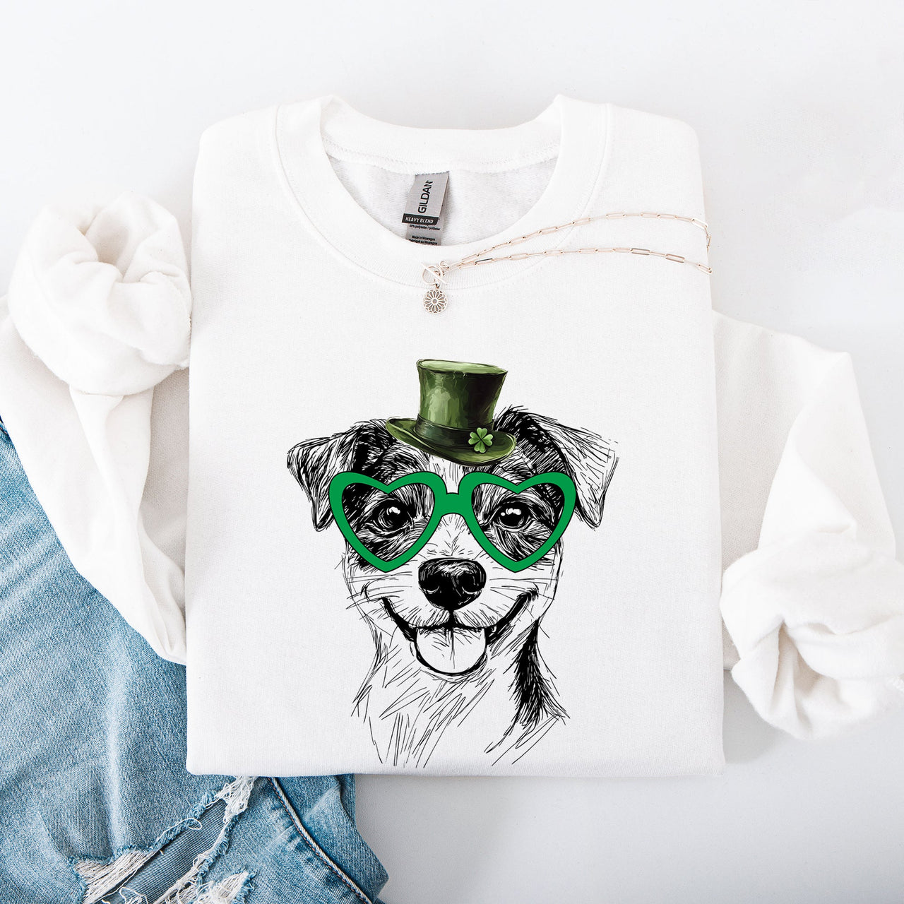 Jack Russell Irish St Patrick's Day Lucky Dog Portrait Design Cozy Premium Sweatshirt