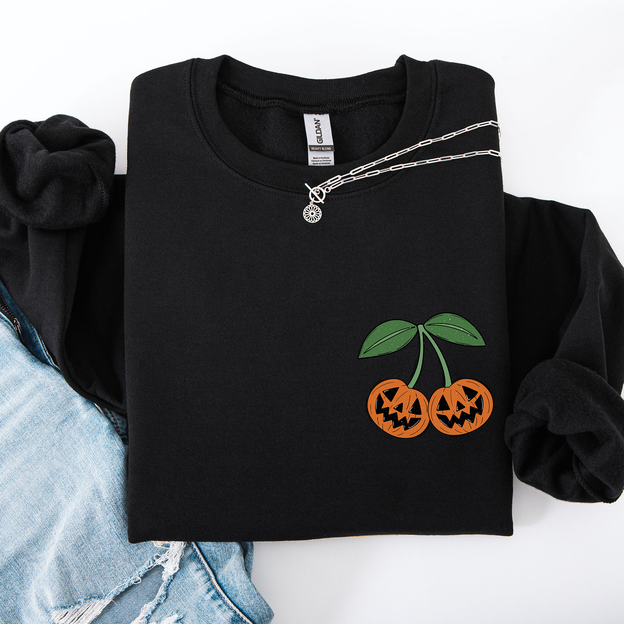 Jack O Lantern Cherry Halloween Vintage Retro Cozy Autumn Night In Graphic Sweatshirt