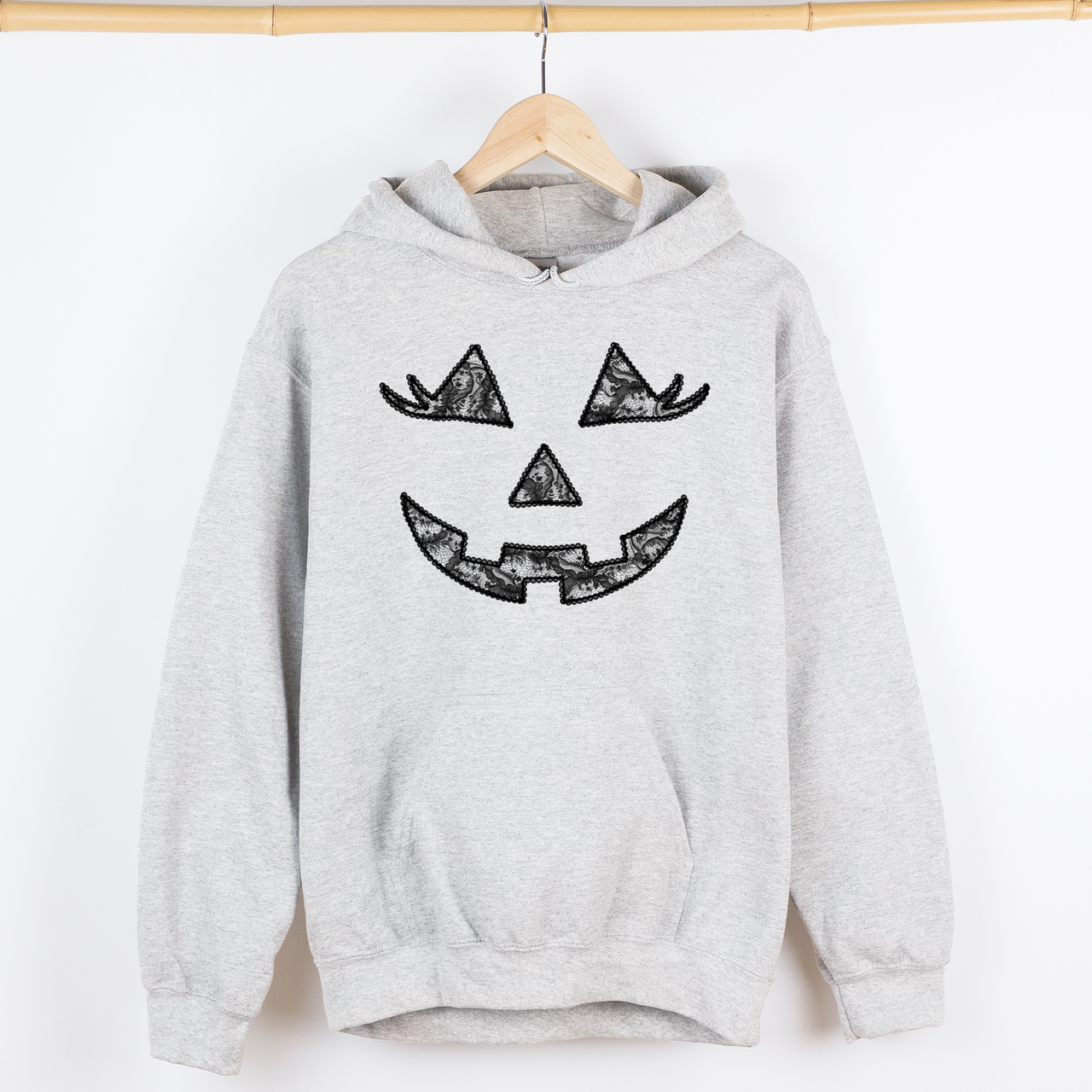 Jack-O-Lantern Coquette Faux Lace Halloween Velvet Victorian Gothic Hooded Sweatshirt