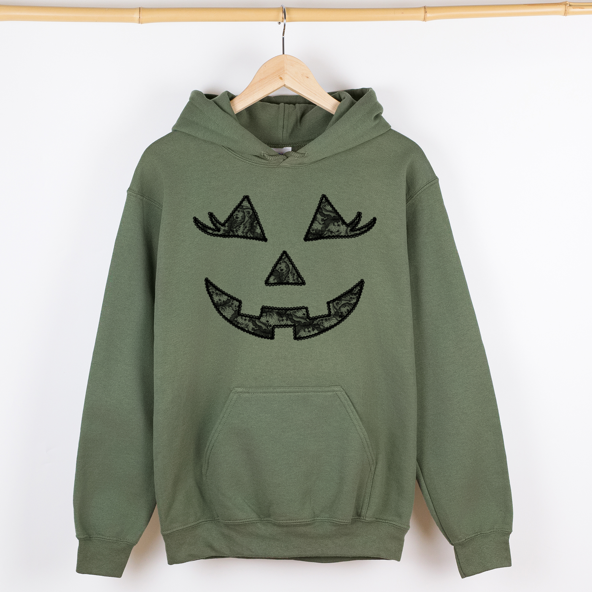 Jack-O-Lantern Coquette Faux Lace Halloween Velvet Victorian Gothic Hooded Sweatshirt