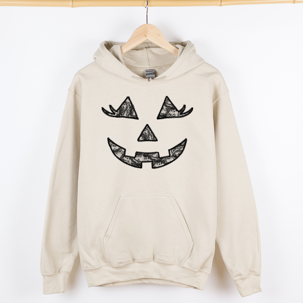 Jack-O-Lantern Coquette Faux Lace Halloween Velvet Victorian Gothic Hooded Sweatshirt