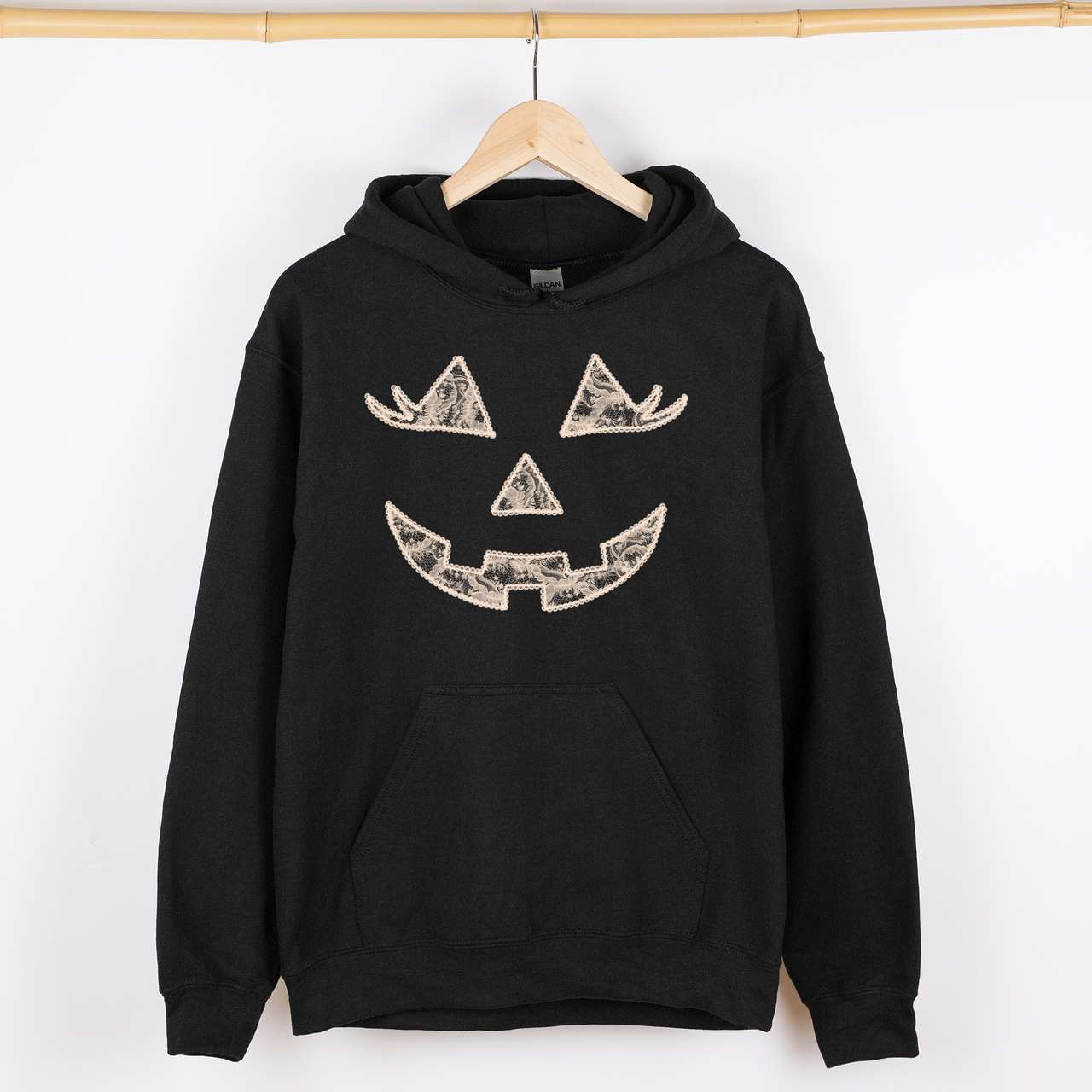 Jack-O-Lantern Coquette Faux Lace Halloween Velvet Victorian Gothic Hooded Sweatshirt
