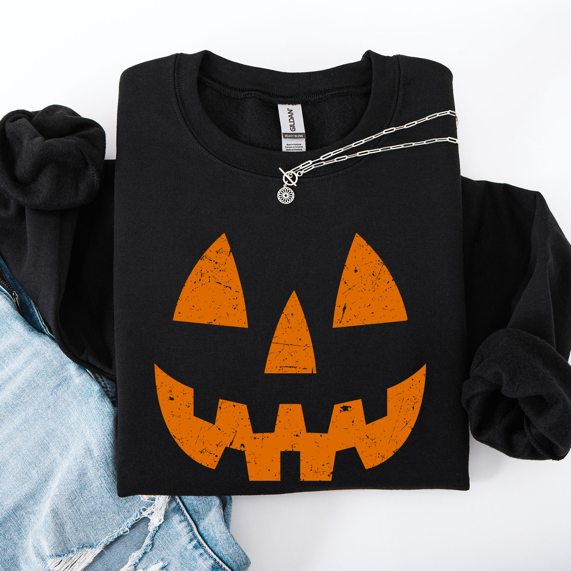 Jack O Lantern Halloween Design Cozy Autumn Festive Night Scene Illustration Style Sweatshirt
