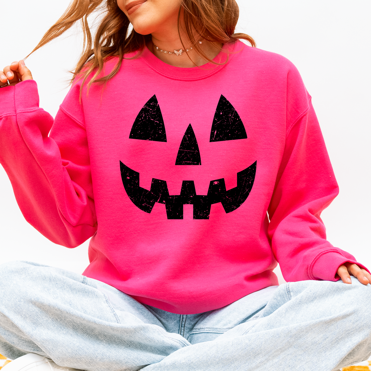 Jack O Lantern Halloween Design Cozy Autumn Festive Night Scene Illustration Style Sweatshirt