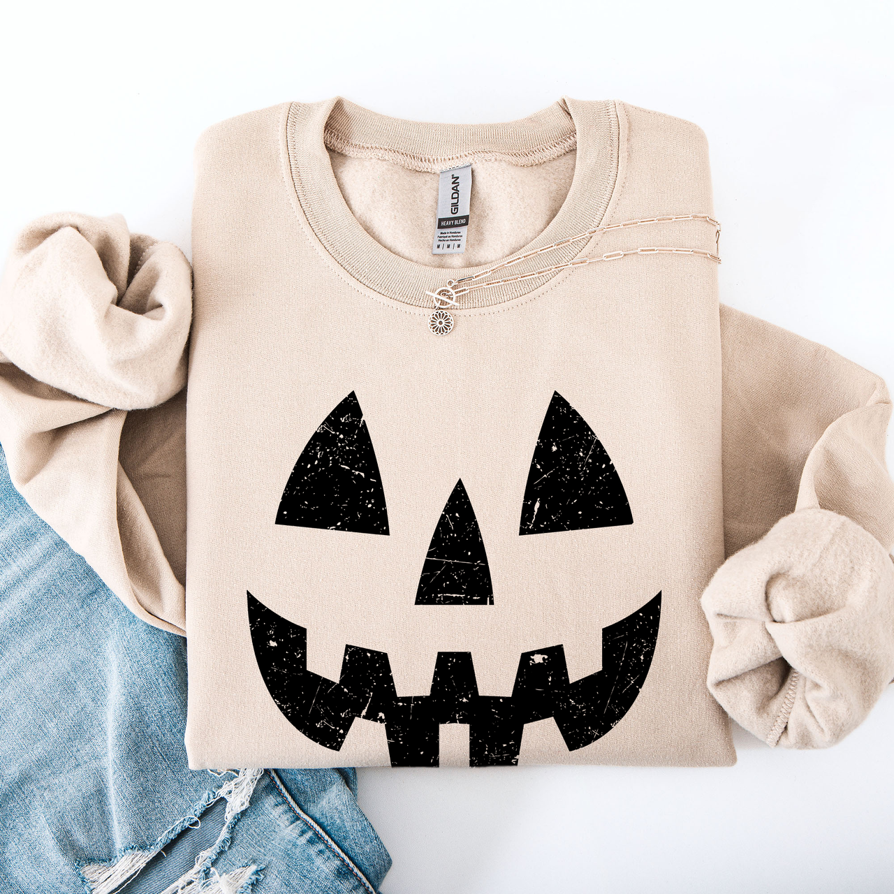 Jack O Lantern Halloween Design Cozy Autumn Festive Night Scene Illustration Style Sweatshirt