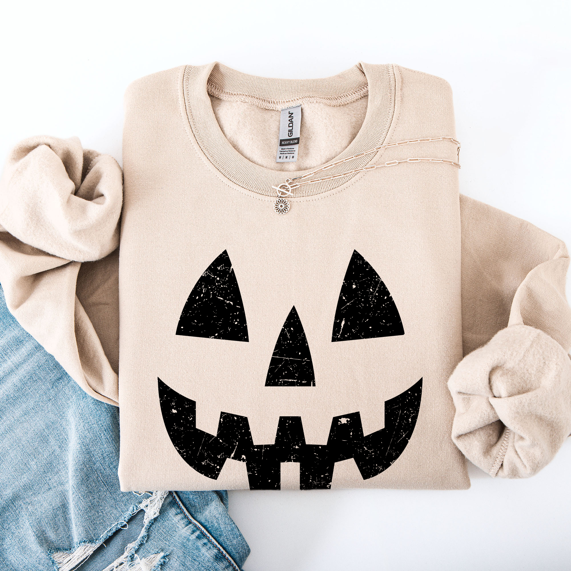 Jack O Lantern Halloween Design Cozy Autumn Festive Night Scene Illustration Style Sweatshirt