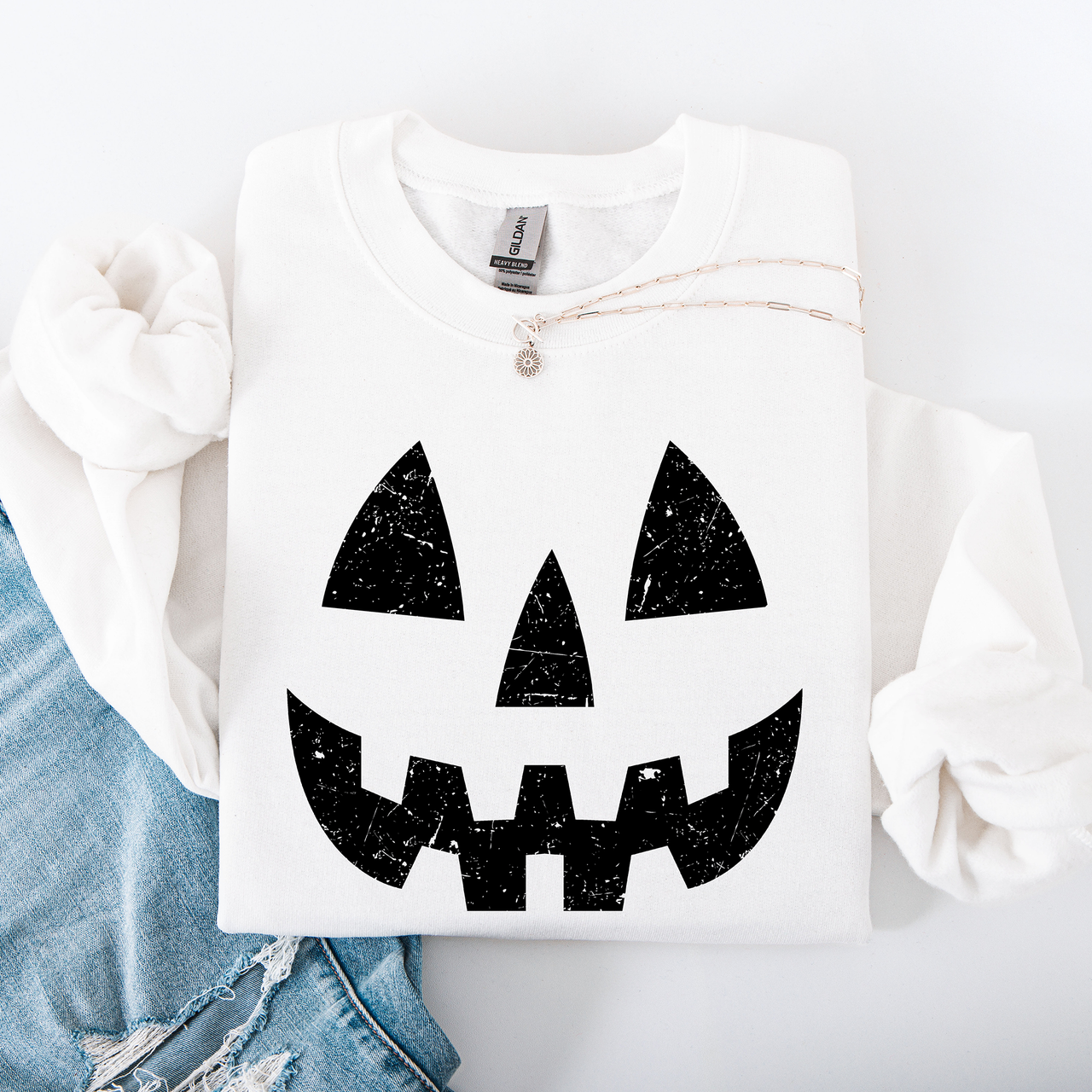 Jack O Lantern Halloween Design Cozy Autumn Festive Night Scene Illustration Style Sweatshirt