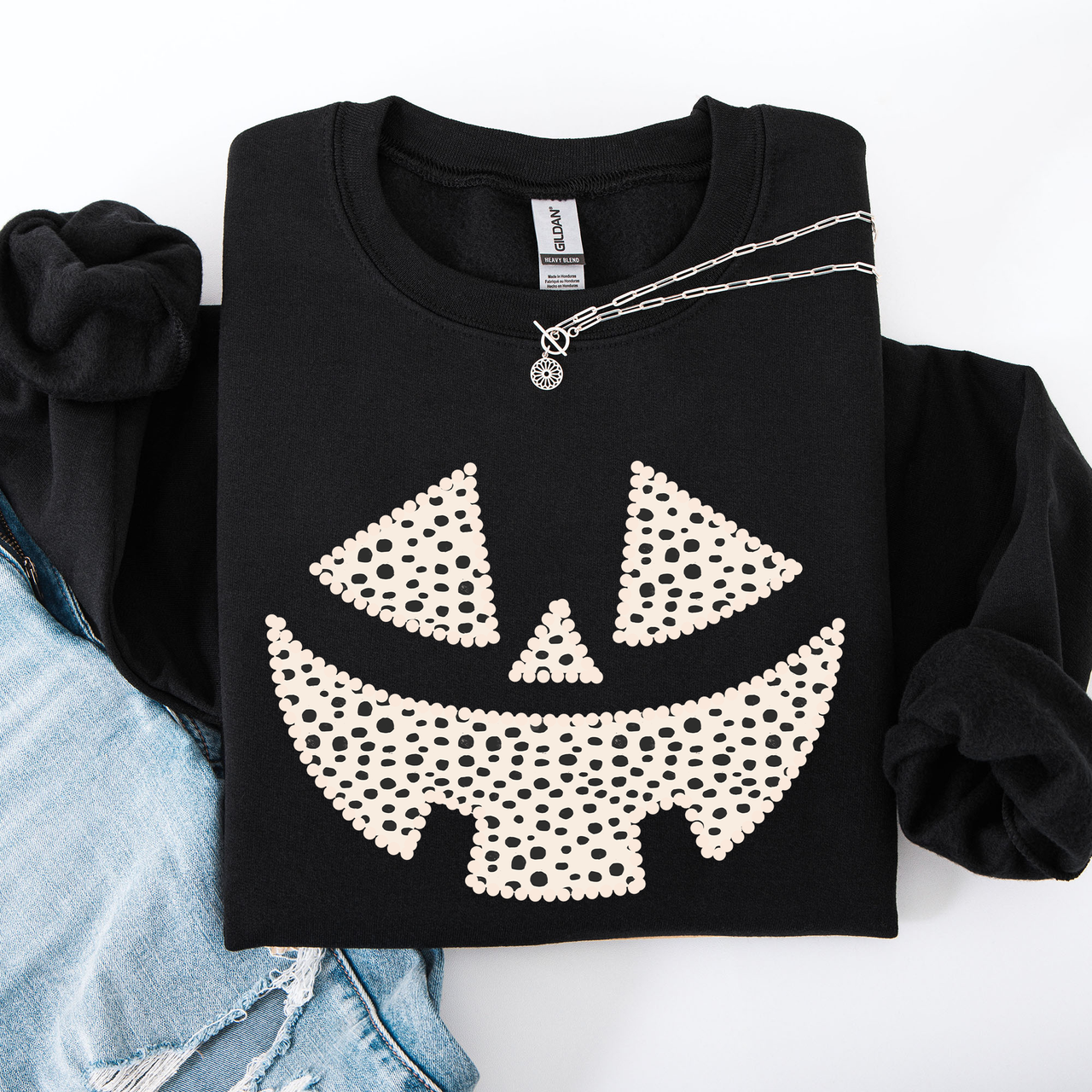 Jack O Lantern Dalmatian Print Halloween Cozy Whimsical Autumn Festival Sweatshirt