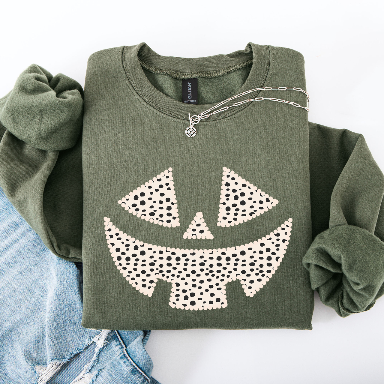 Jack O Lantern Dalmatian Print Halloween Cozy Whimsical Autumn Festival Sweatshirt