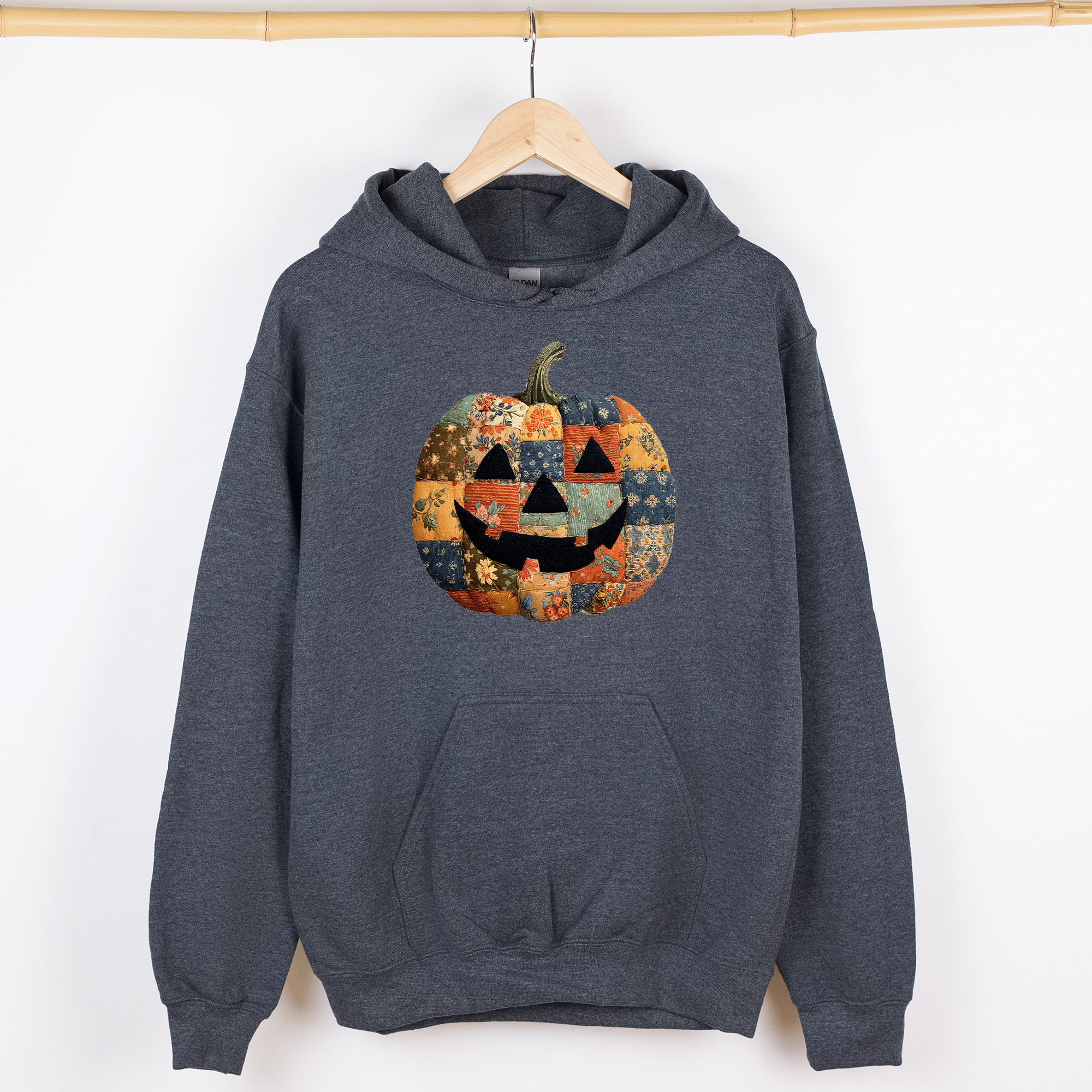 Jack-O-Lantern Faux Quilt Pumpkin Halloween Harvest Night Vintage Cozy Fall Inspired Graphic Hoodie