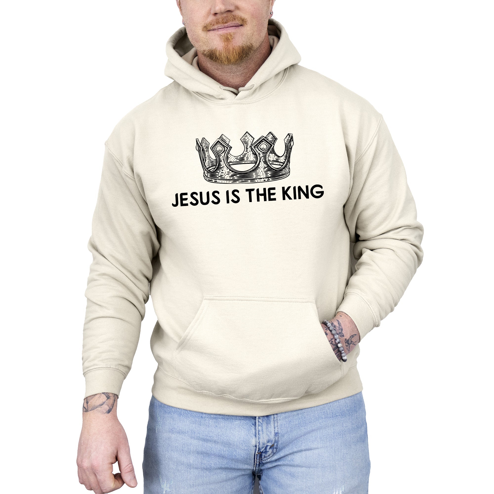 Jesus Is The King Crown Gospel Faith Christian Proclamation Spiritual Religious Praise Message Hoodie