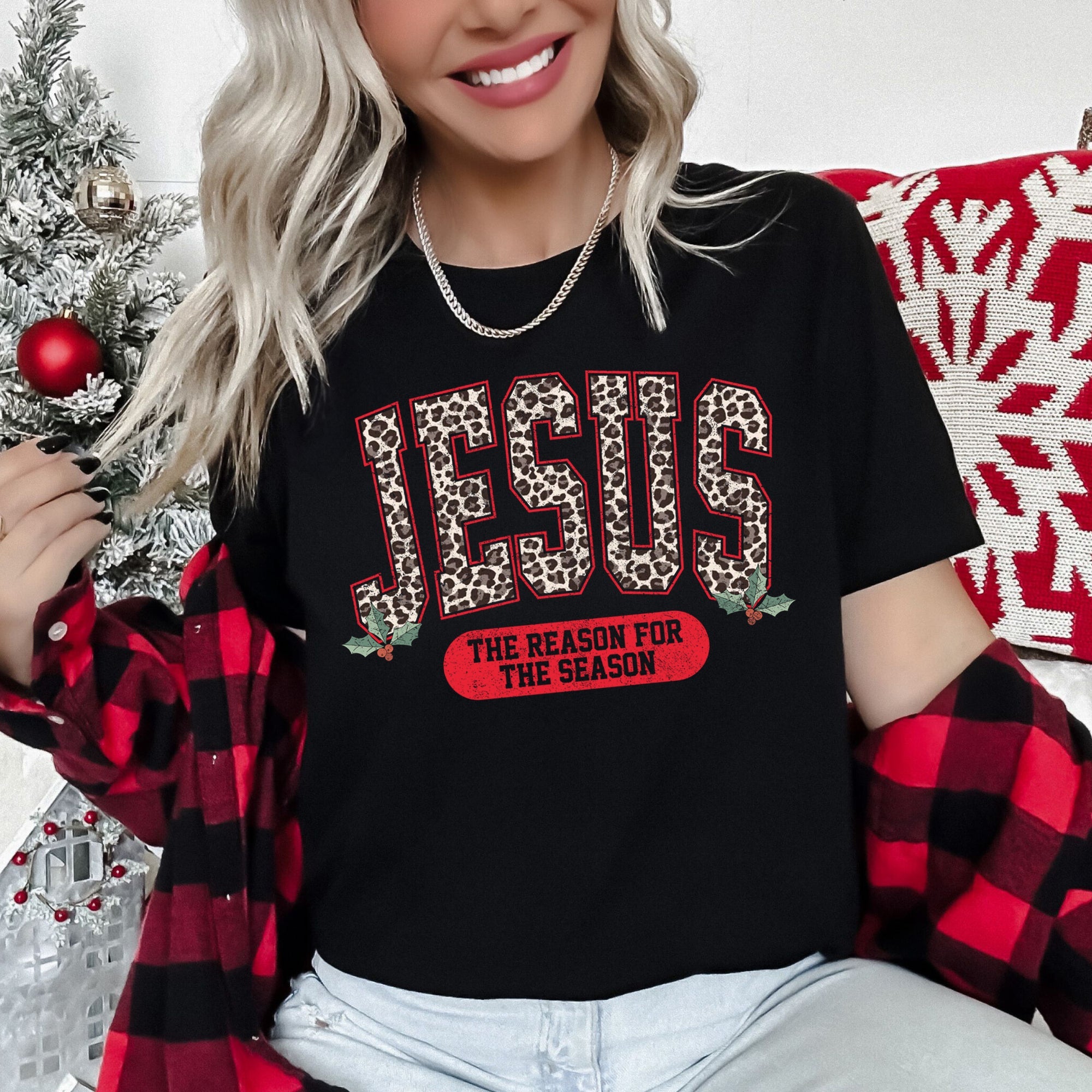 Jesus, Reason For The Season Leopard Print Christian Holiday Limited Edition Graphic Tee