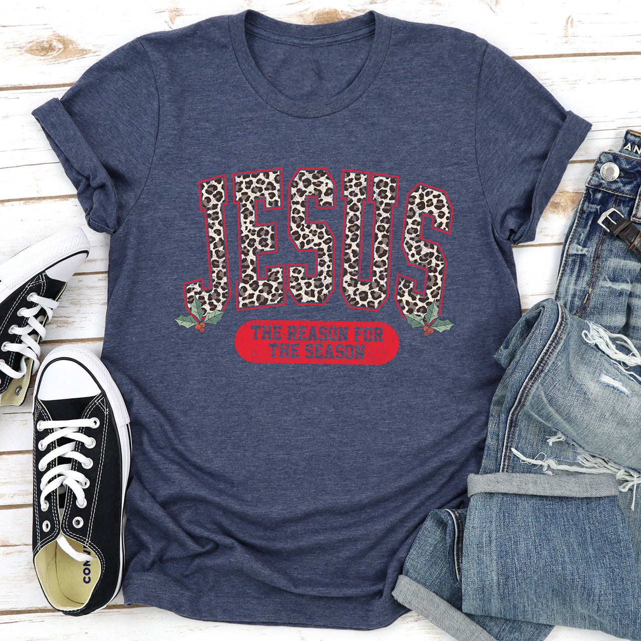 Jesus, Reason For The Season Leopard Print Christian Holiday Limited Edition Graphic Tee