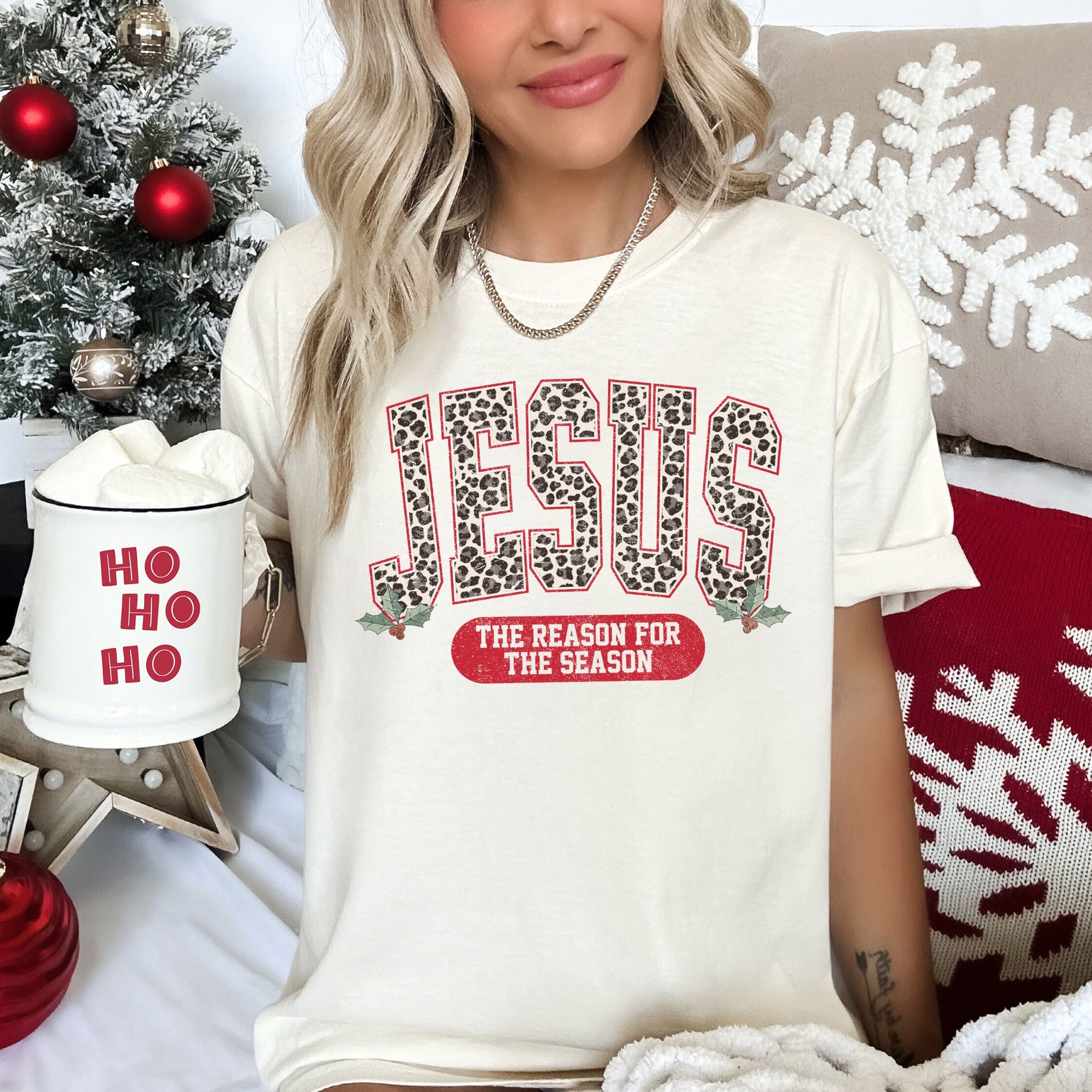 Jesus, Reason For The Season Leopard Print Christmas Faith Design Comfort Colors Tee