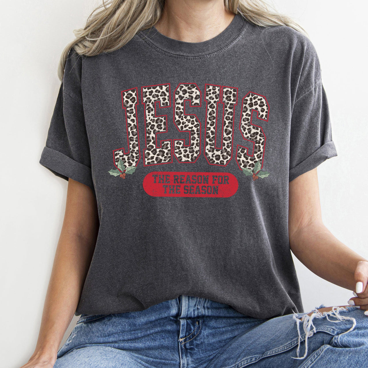 Jesus, Reason For The Season Leopard Print Christmas Faith Design Comfort Colors Tee