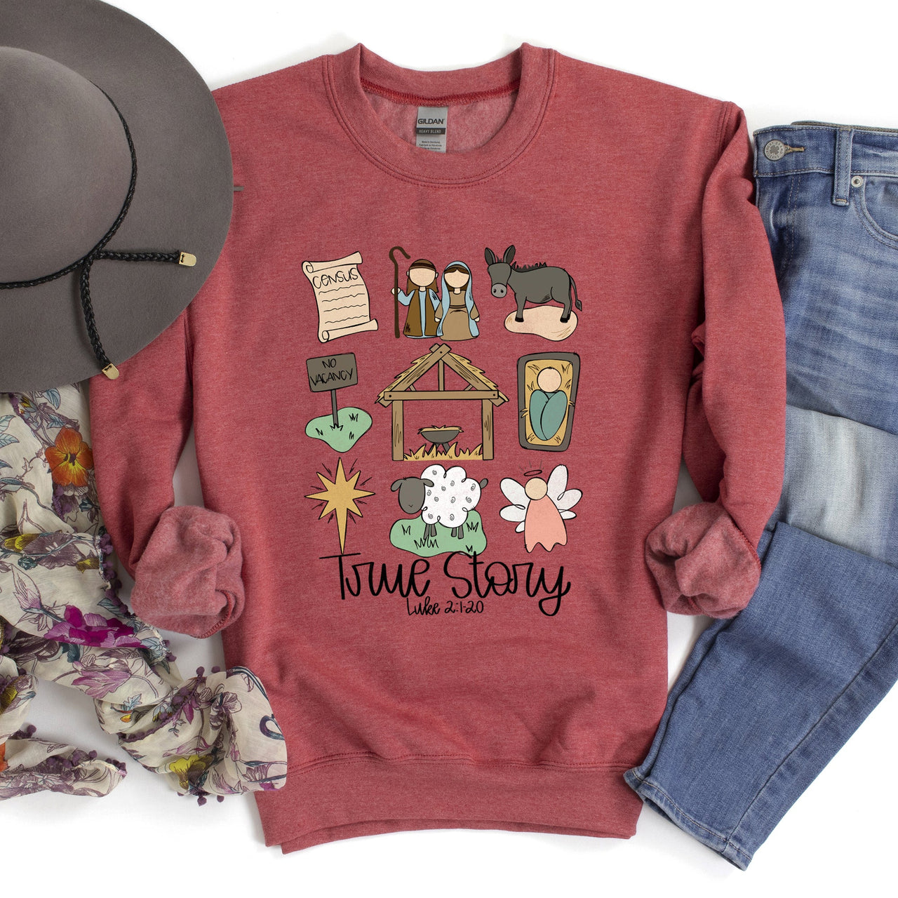 Jesus, True Story Christmas Religious Holiday Message For Faithful Hearts Sweatshirt