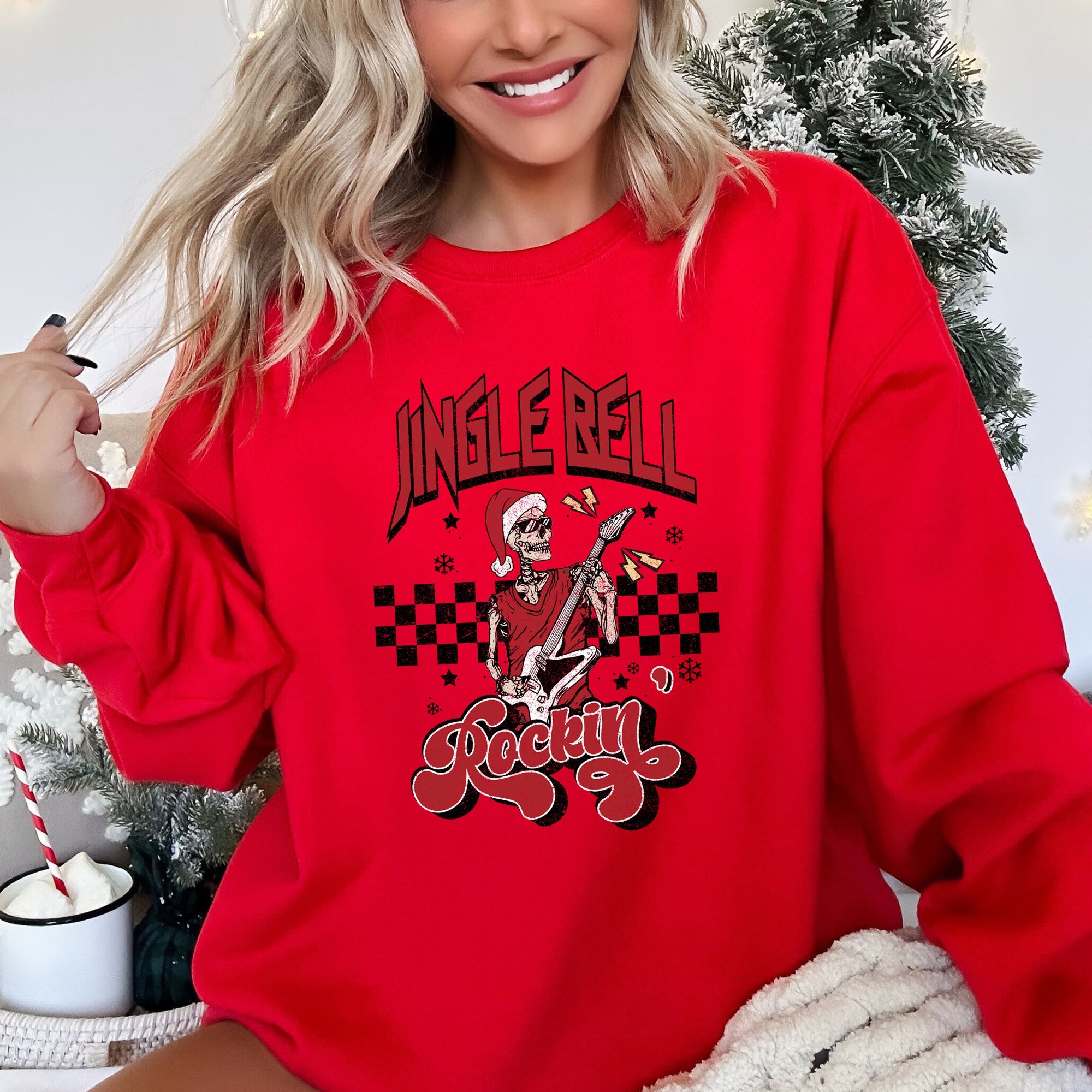 Jingle Bell Rocking Skeleton Rock Music Retro Holiday Rock Anthems Vintage Skull Edition Sweatshirt