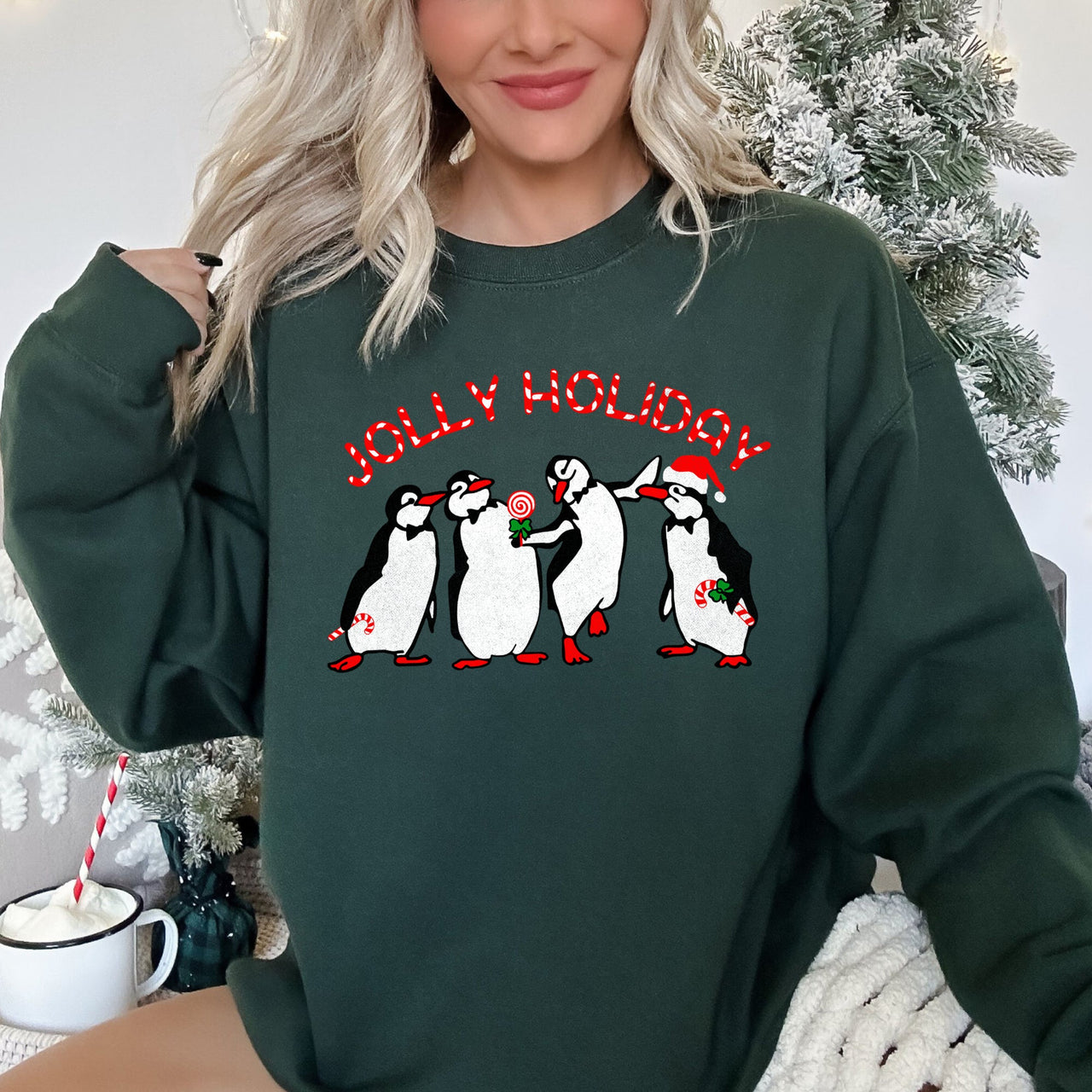 Jolly Holiday Penguins Christmas Cozy Winter Scene Festive Graphic Premium Sweatshirt