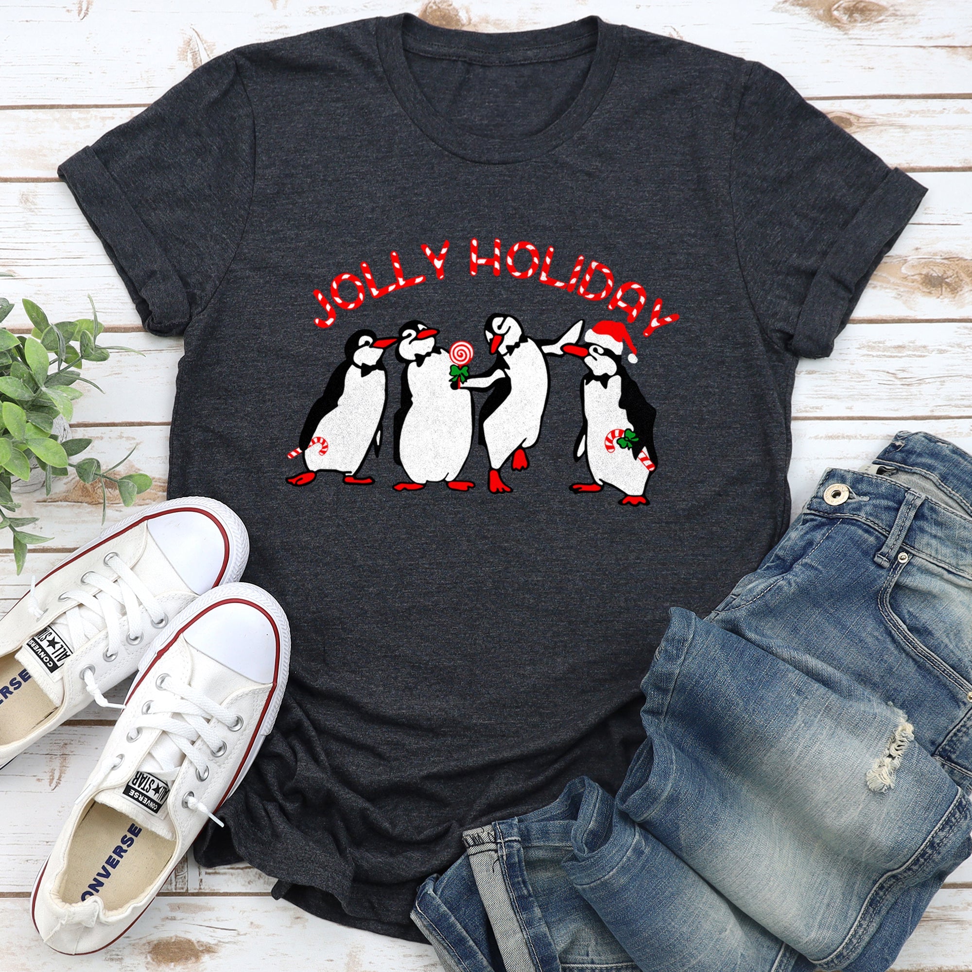 Jolly Holiday Penguins Winter Wonderland Christmas Parade Scene Celebration Edition Graphic Tee