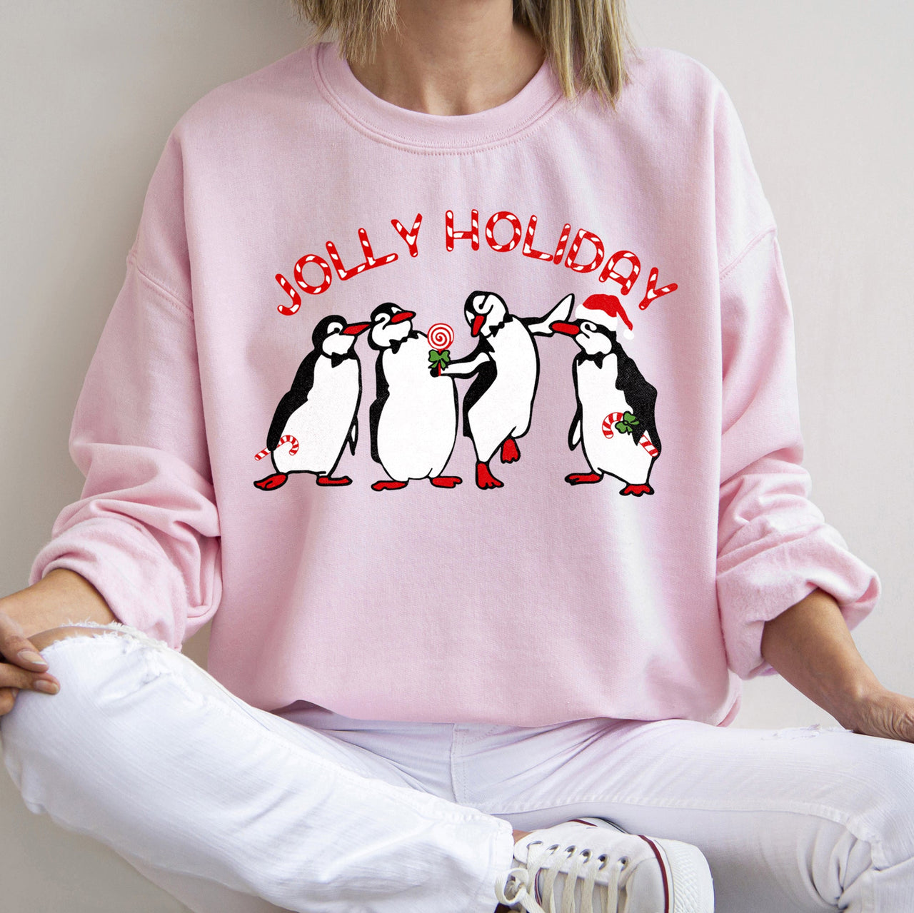 Jolly Holiday Penguins Christmas Cozy Winter Scene Festive Graphic Premium Sweatshirt
