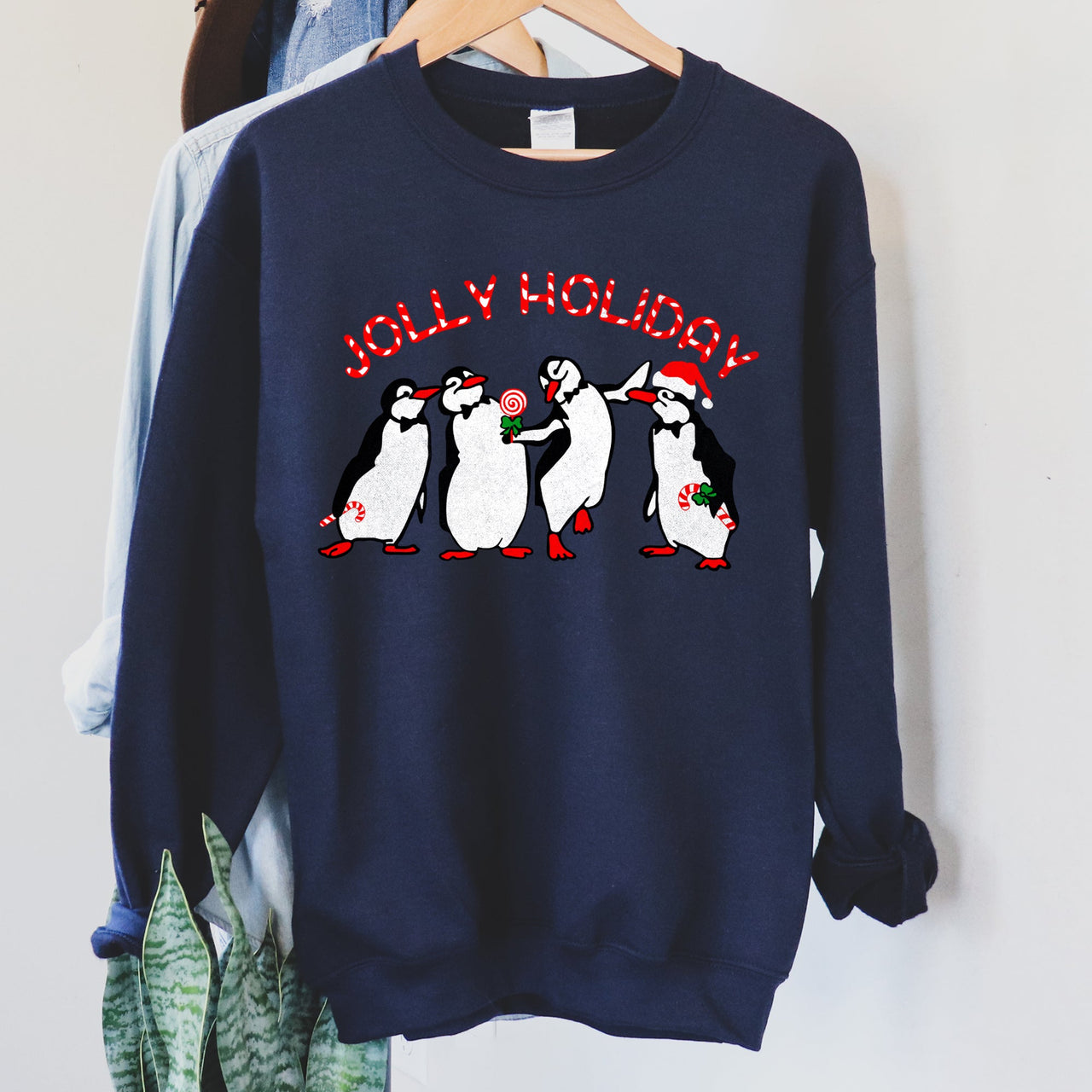 Jolly Holiday Penguins Christmas Cozy Winter Scene Festive Graphic Premium Sweatshirt