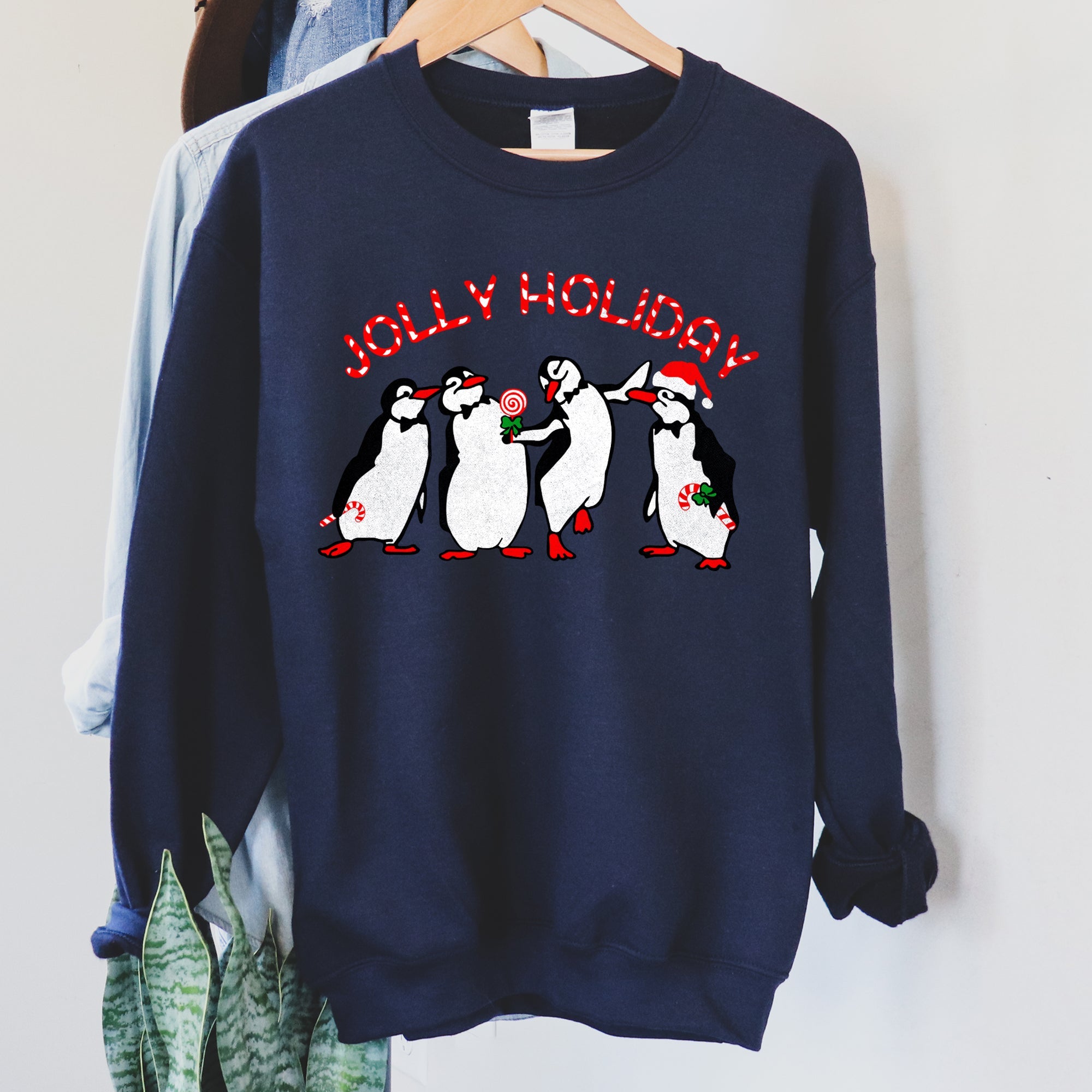 Jolly Holiday Penguins Christmas Cozy Winter Scene Festive Graphic Premium Sweatshirt