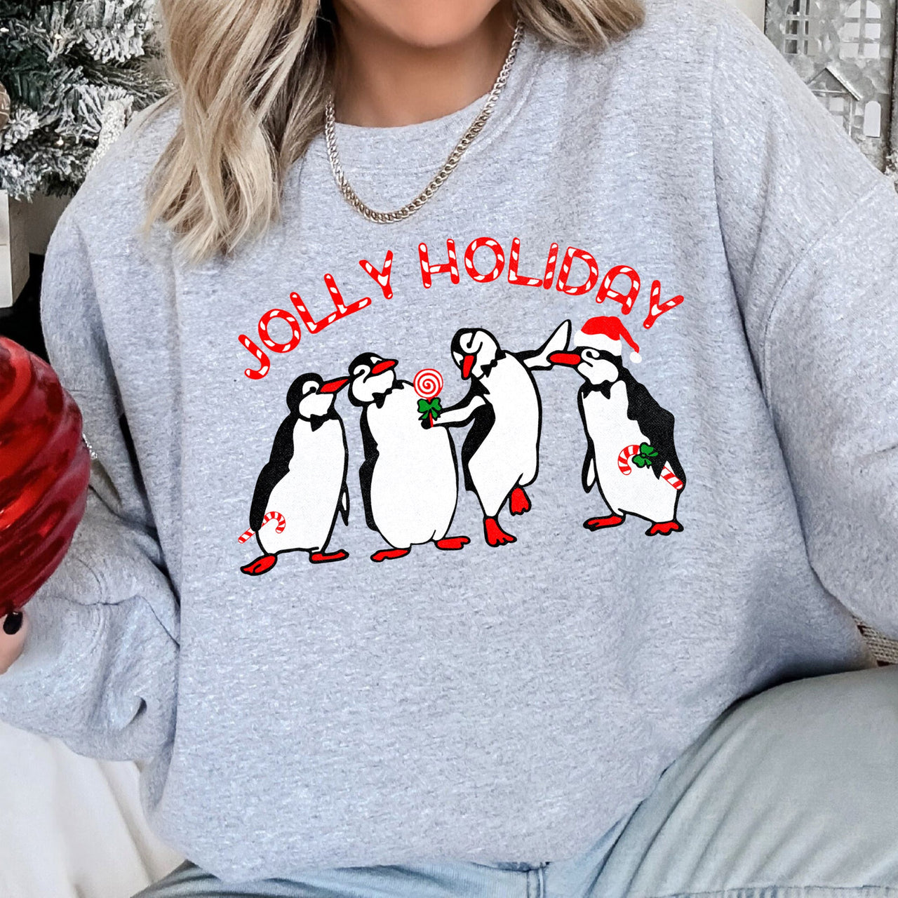 Jolly Holiday Penguins Christmas Cozy Winter Scene Festive Graphic Premium Sweatshirt