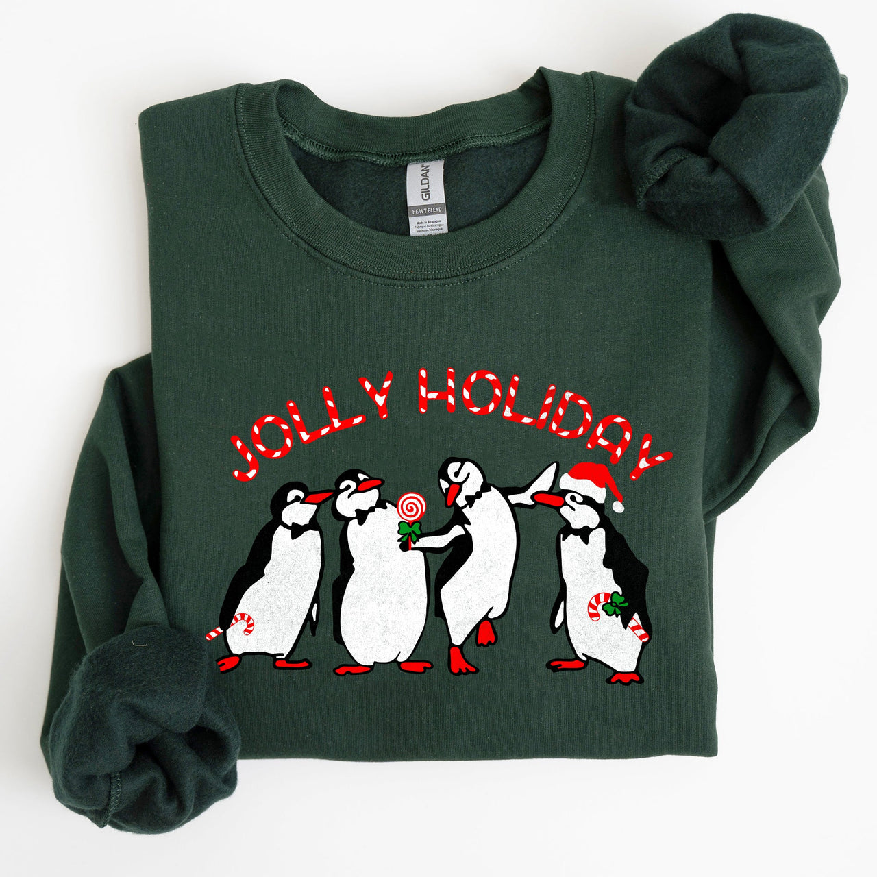 Jolly Holiday Penguins Christmas Winter Santa Cozy Scene With Snowy Parade Sweatshirt