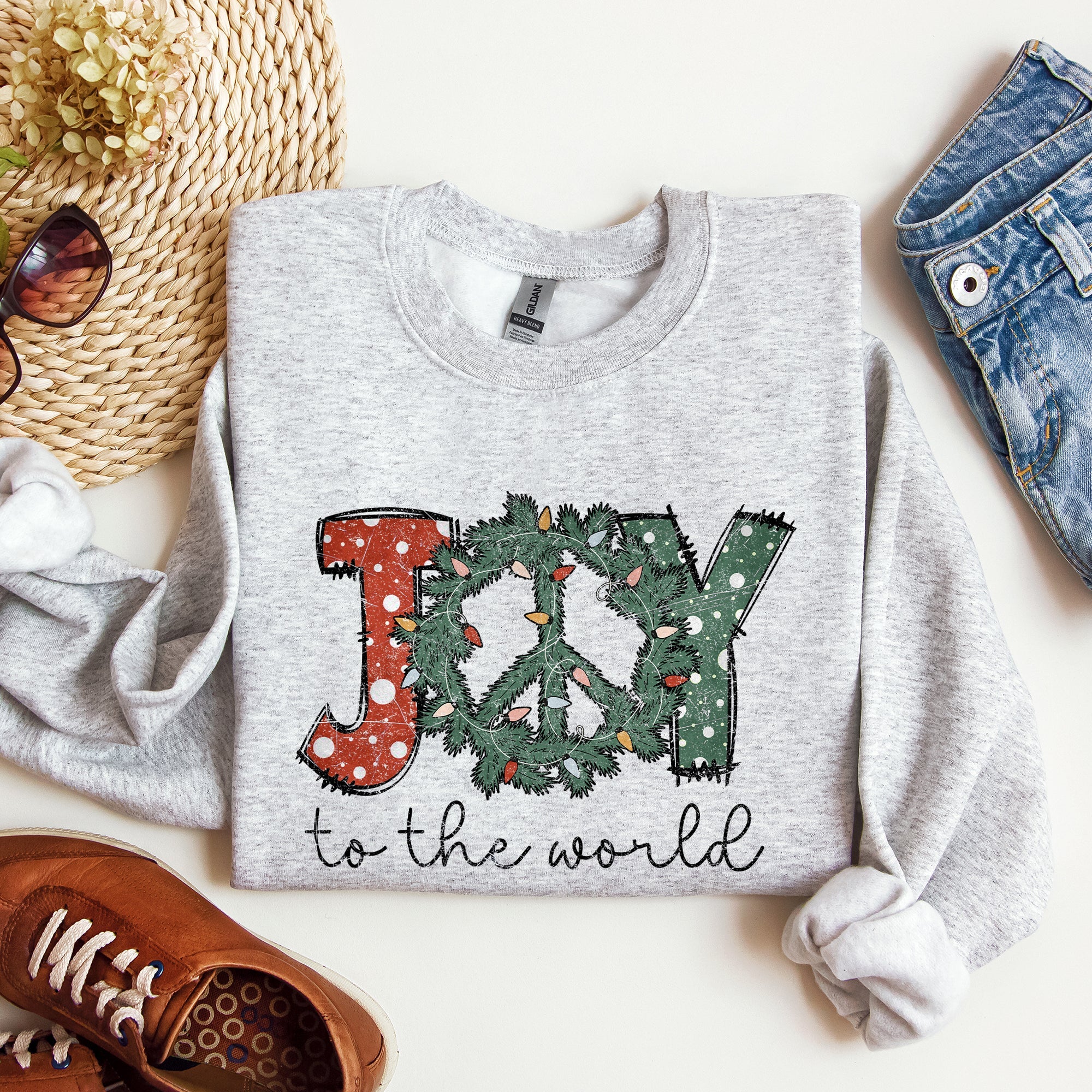 Joy To The World Peace Wreath Christmas Joyful Holiday Cheer Edition Graphic Sweatshirt