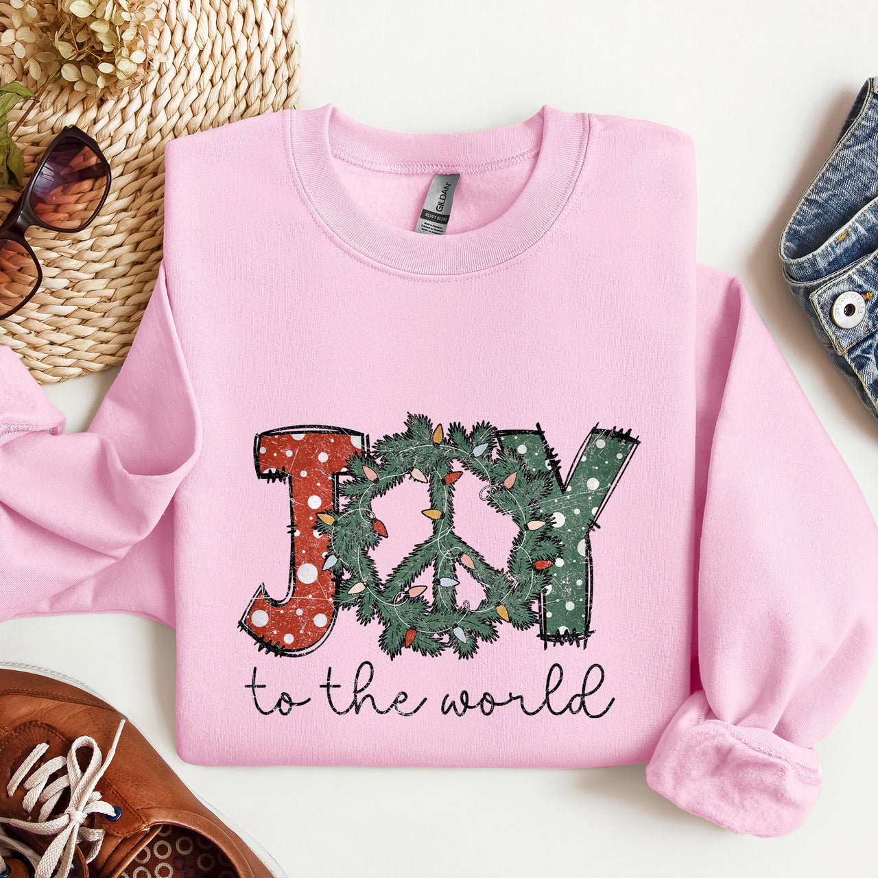 Joy To The World Peace Wreath Christmas Joyful Holiday Cheer Edition Graphic Sweatshirt