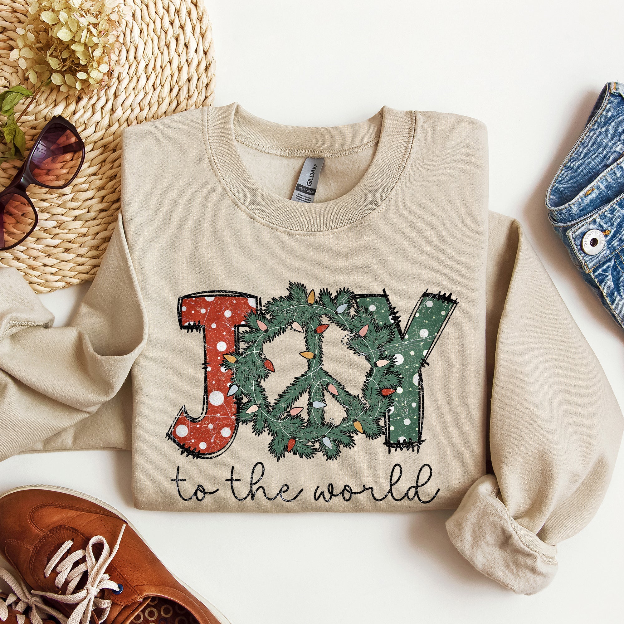 Joy To The World Peace Wreath Christmas Joyful Holiday Cheer Edition Graphic Sweatshirt